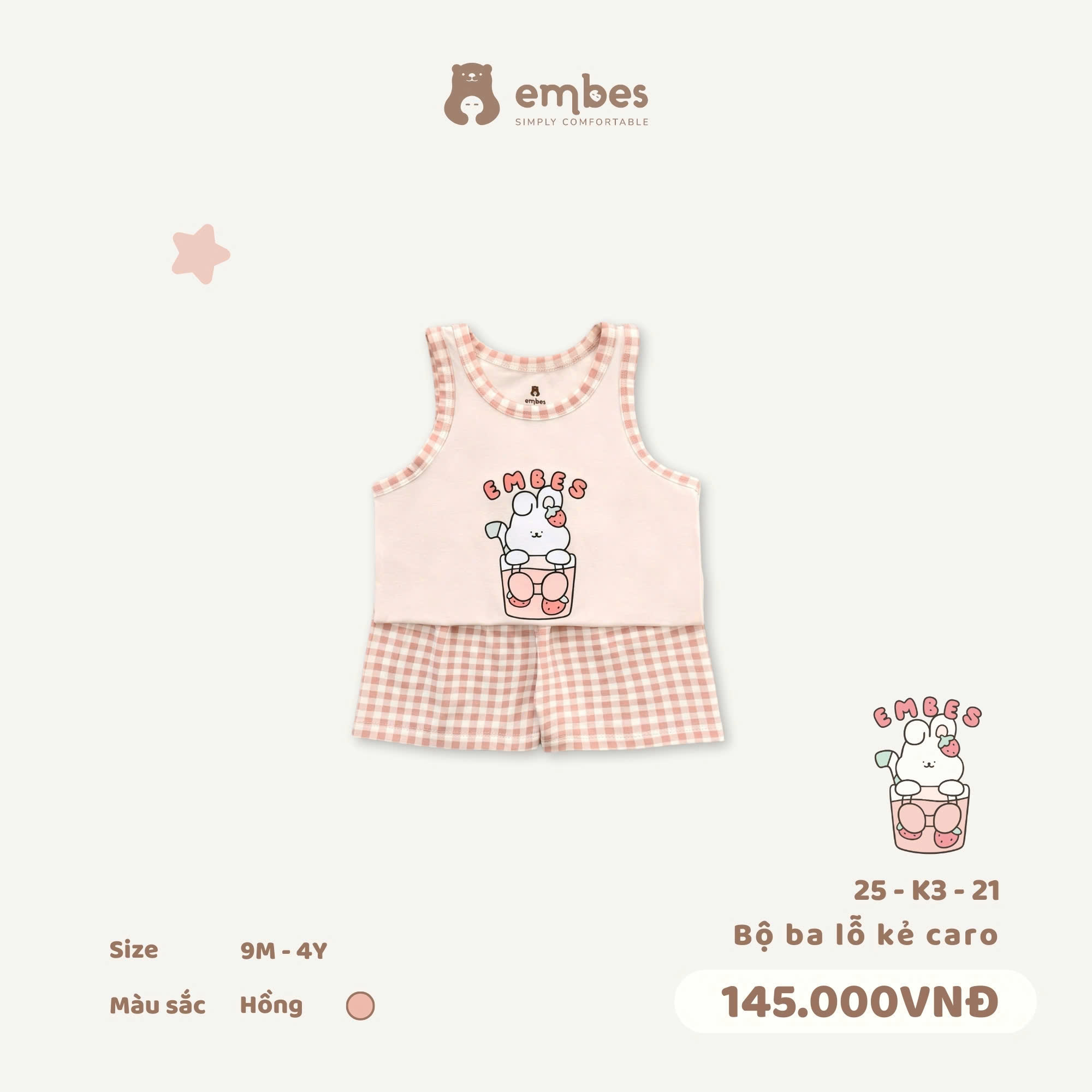 Bộ ba lỗ kẻ caro 25-K3-21