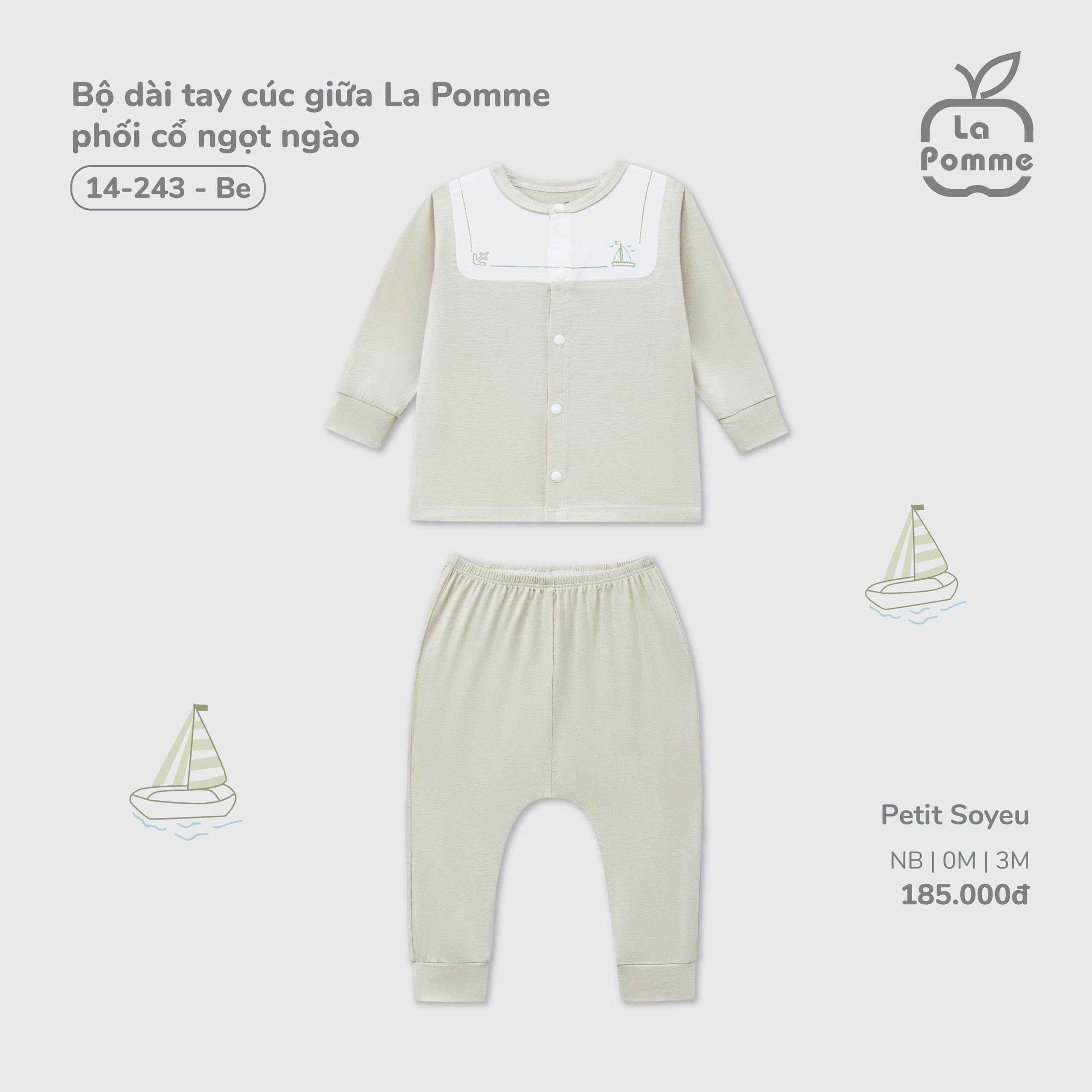 Bộ dài tay cúc giữa La Pomme phối cổ ngọt ngào