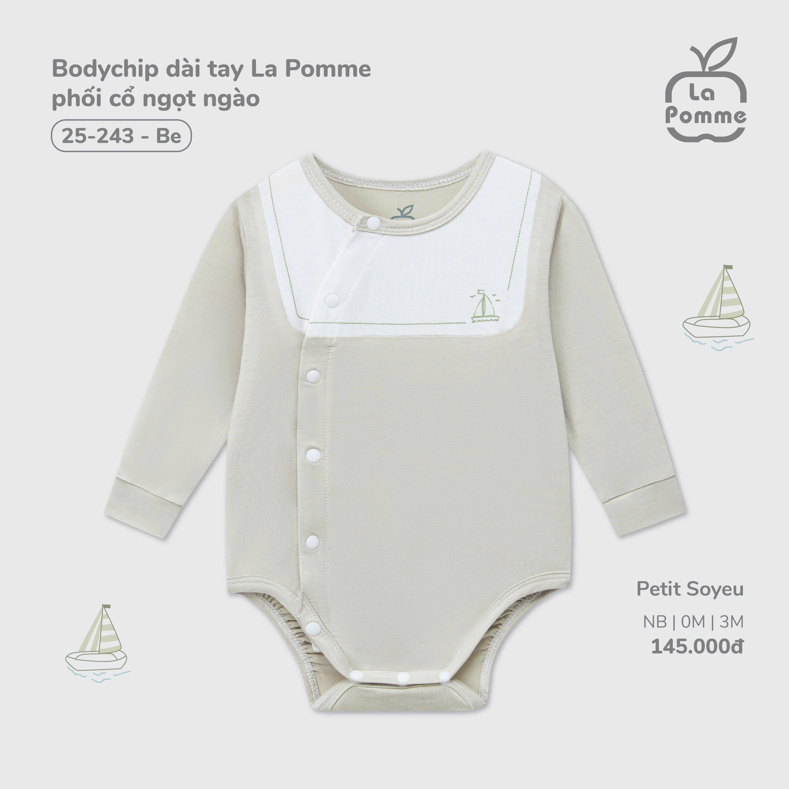 Bodychip dài tay La Pomme phối cổ ngọt ngào