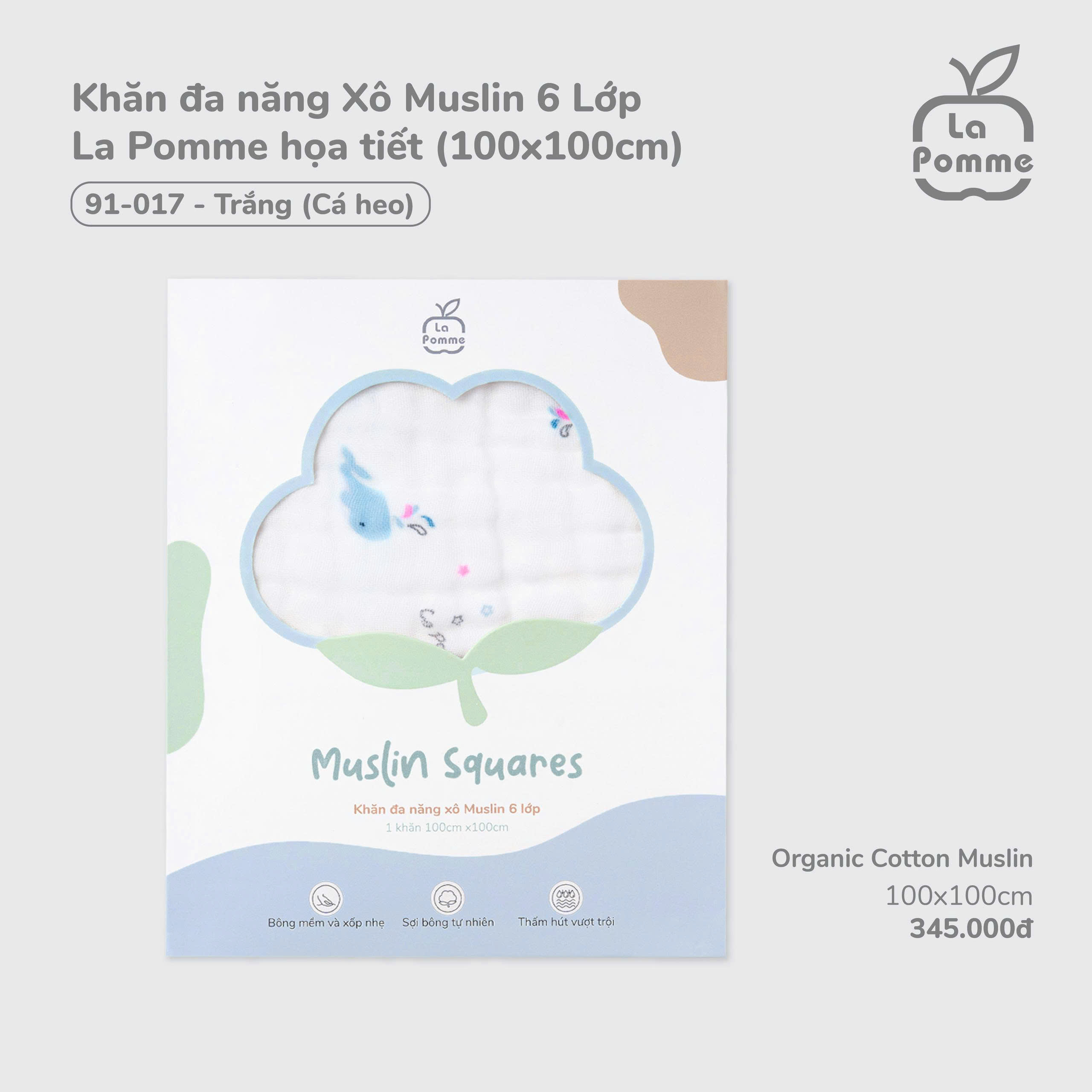 Khăn Đa Năng Xô Muslin 6 Lớp La Pomme Họa Tiết (100X100Cm) 91017