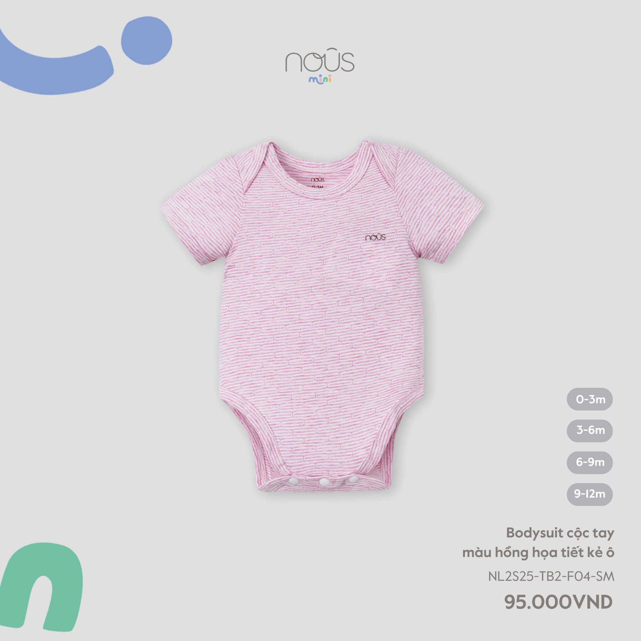 Bodysuit cộc tay màu hồng họa tiết kẻ ô