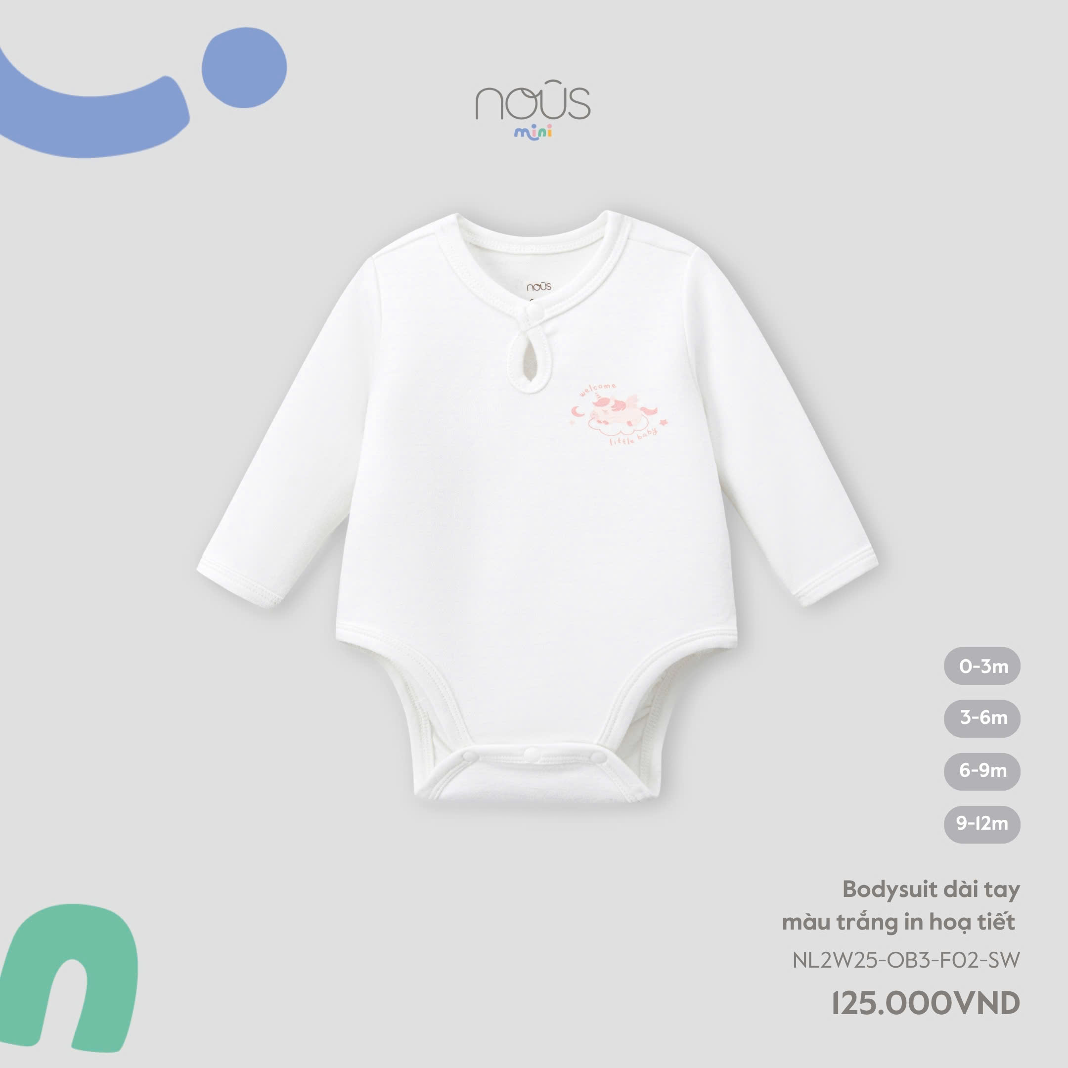 Bodysuit Dài Tay Màu Trắng In Hoạ Tiết NU2795