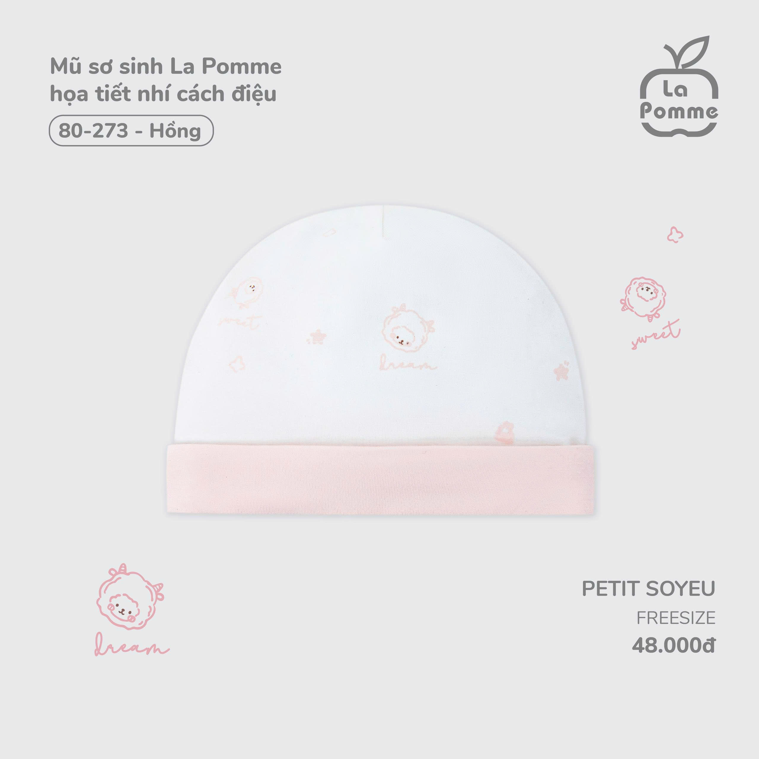 Mũ sơ sinh La Pomme họa tiết nhí cách điệu 80273