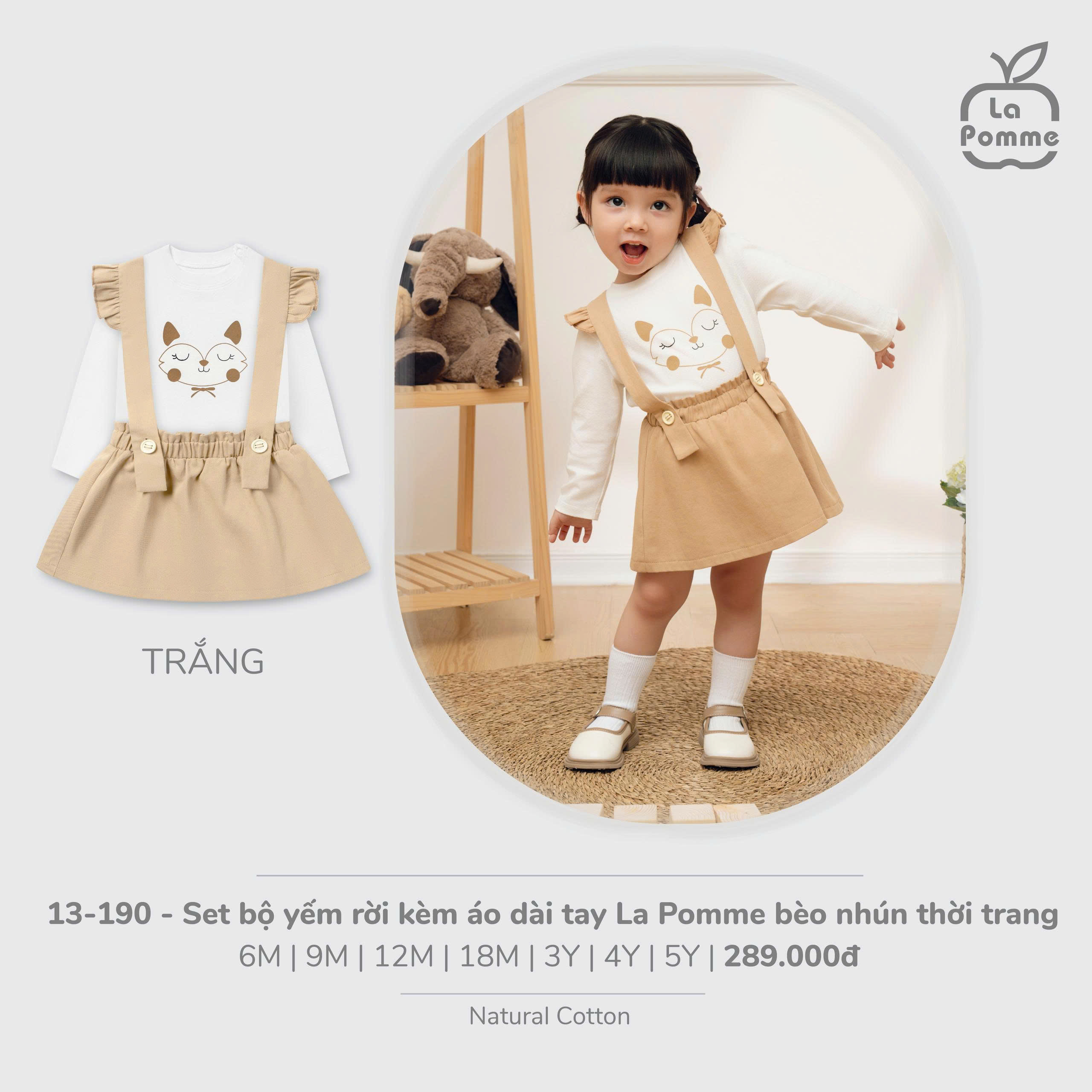 Set bộ yếm rời kèm áo dài tay La Pomme bèo nhún thời trang