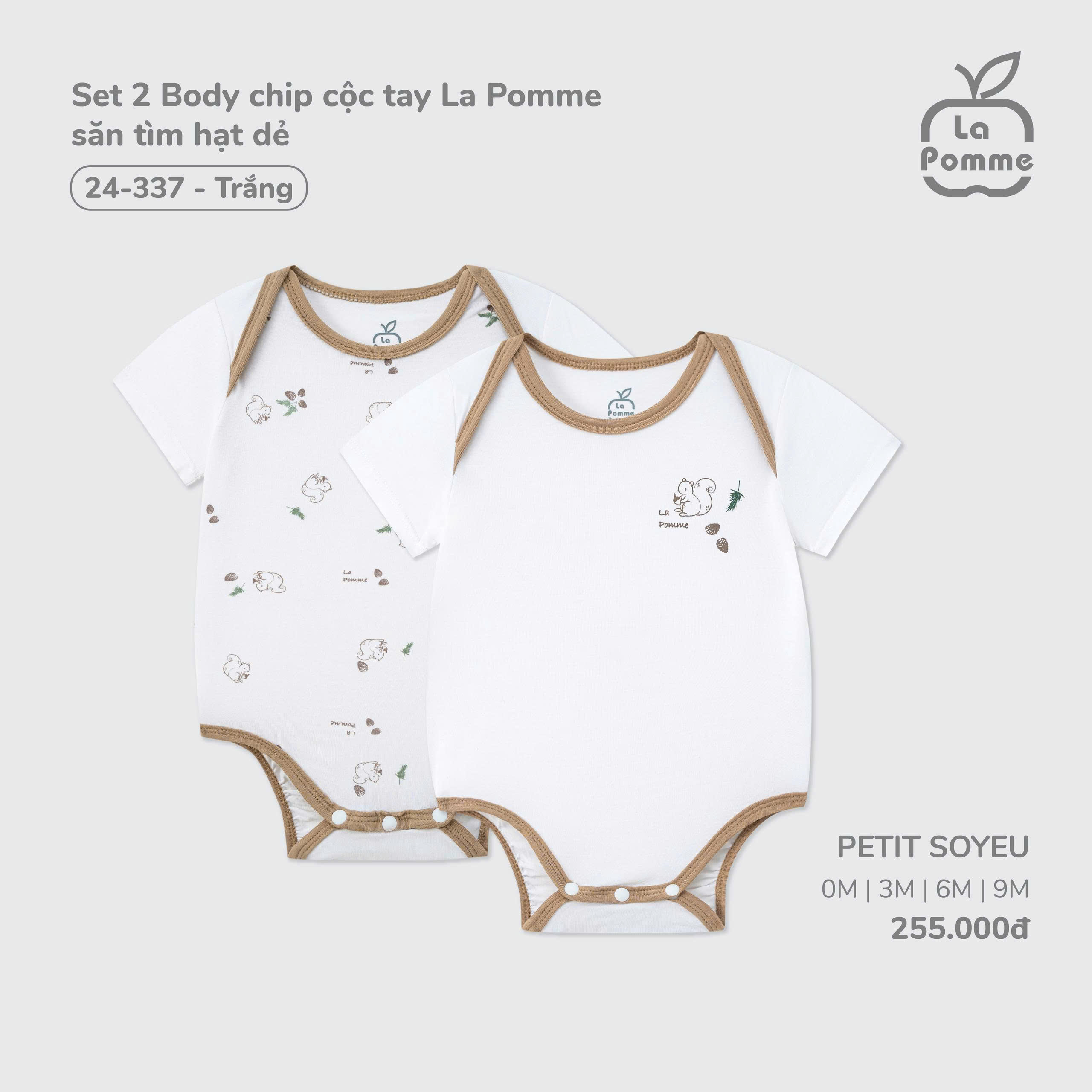 Set 2 Body chip cộc tay La Pomme săn tìm hạt dẻ