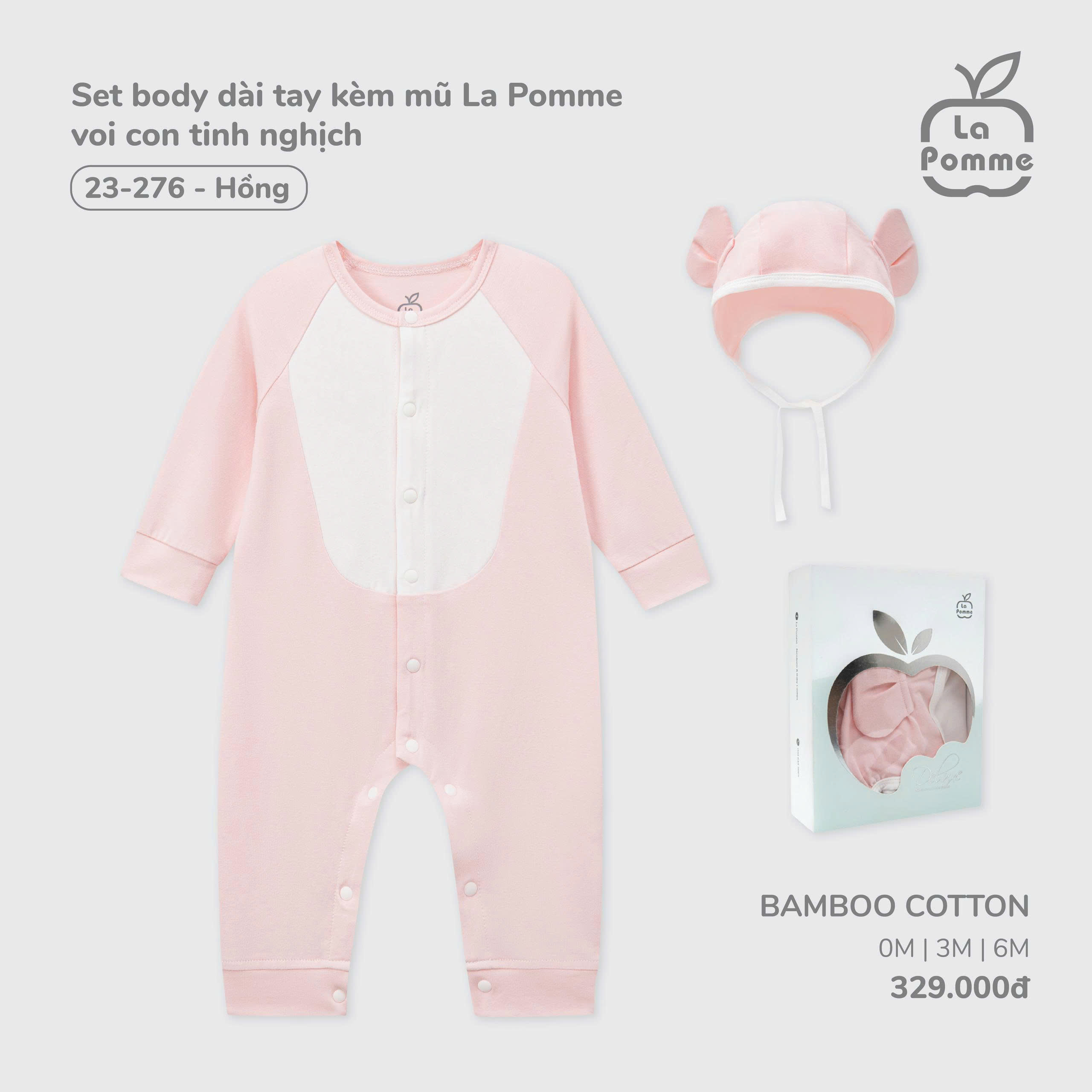 Set body dài tay kèm mũ La Pomme voi con tinh nghịch