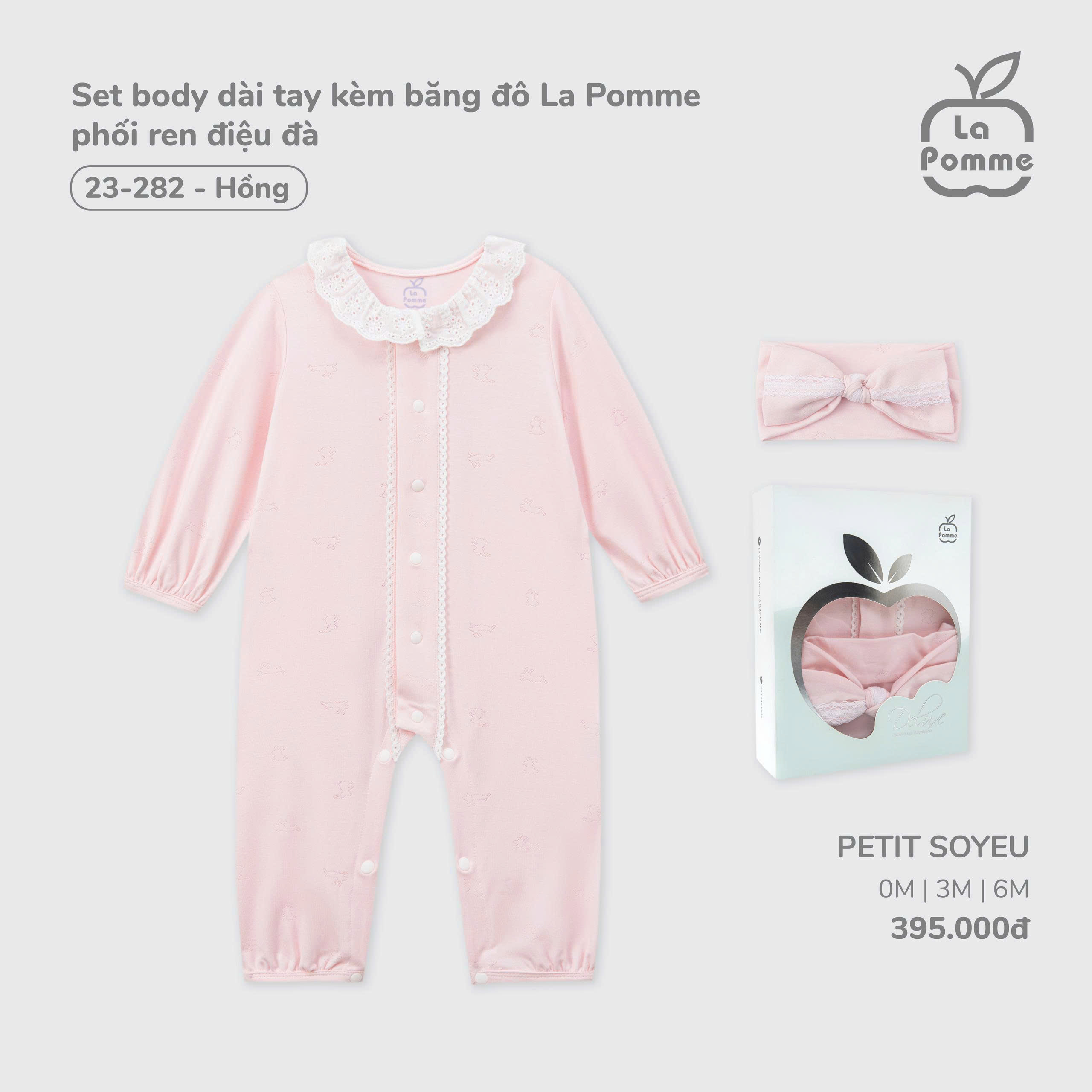 Set body dài tay kèm băng đô La Pomme phối ren điệu đà