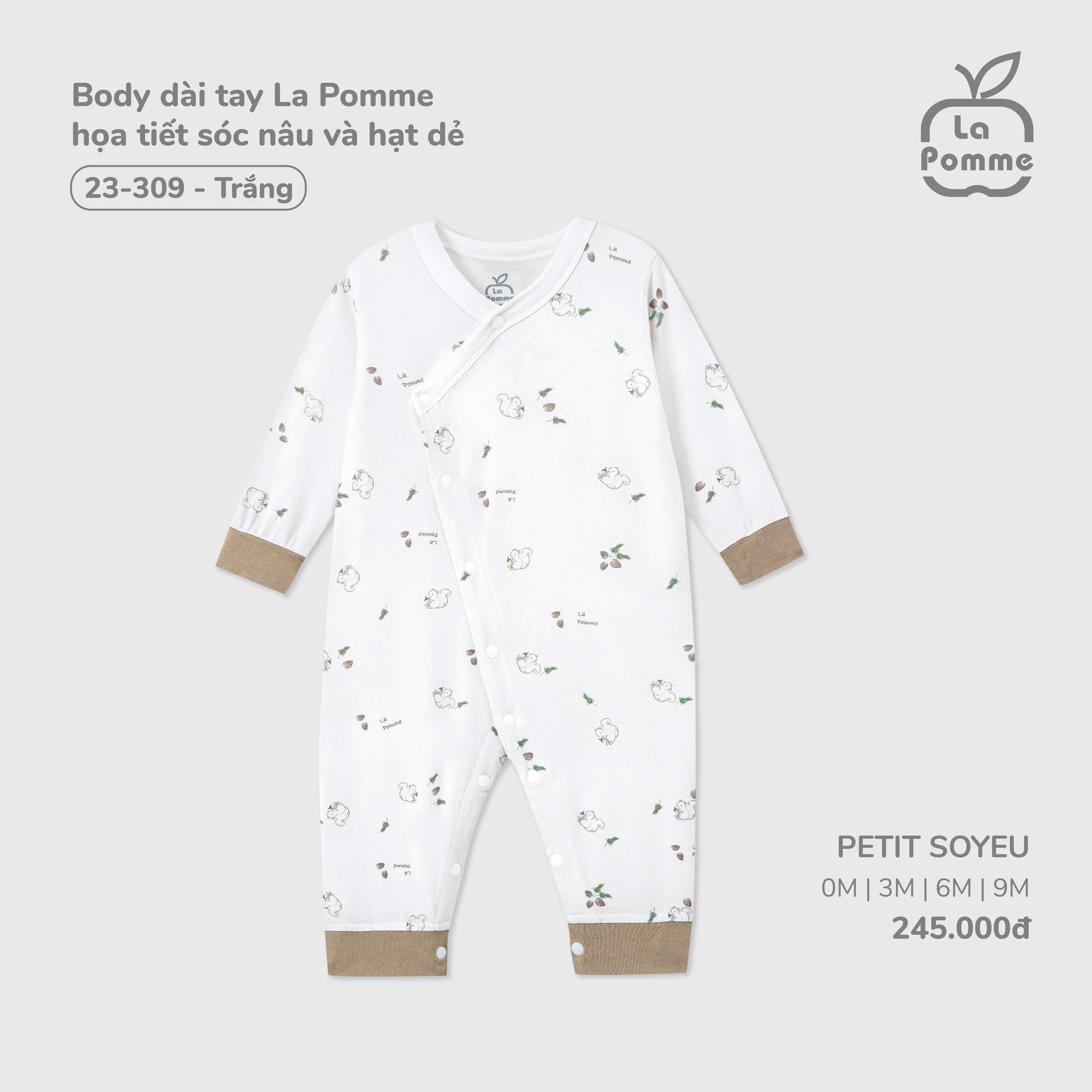 Body dài tay La Pomme họa tiết sóc nâu và hạt dẻ 23309