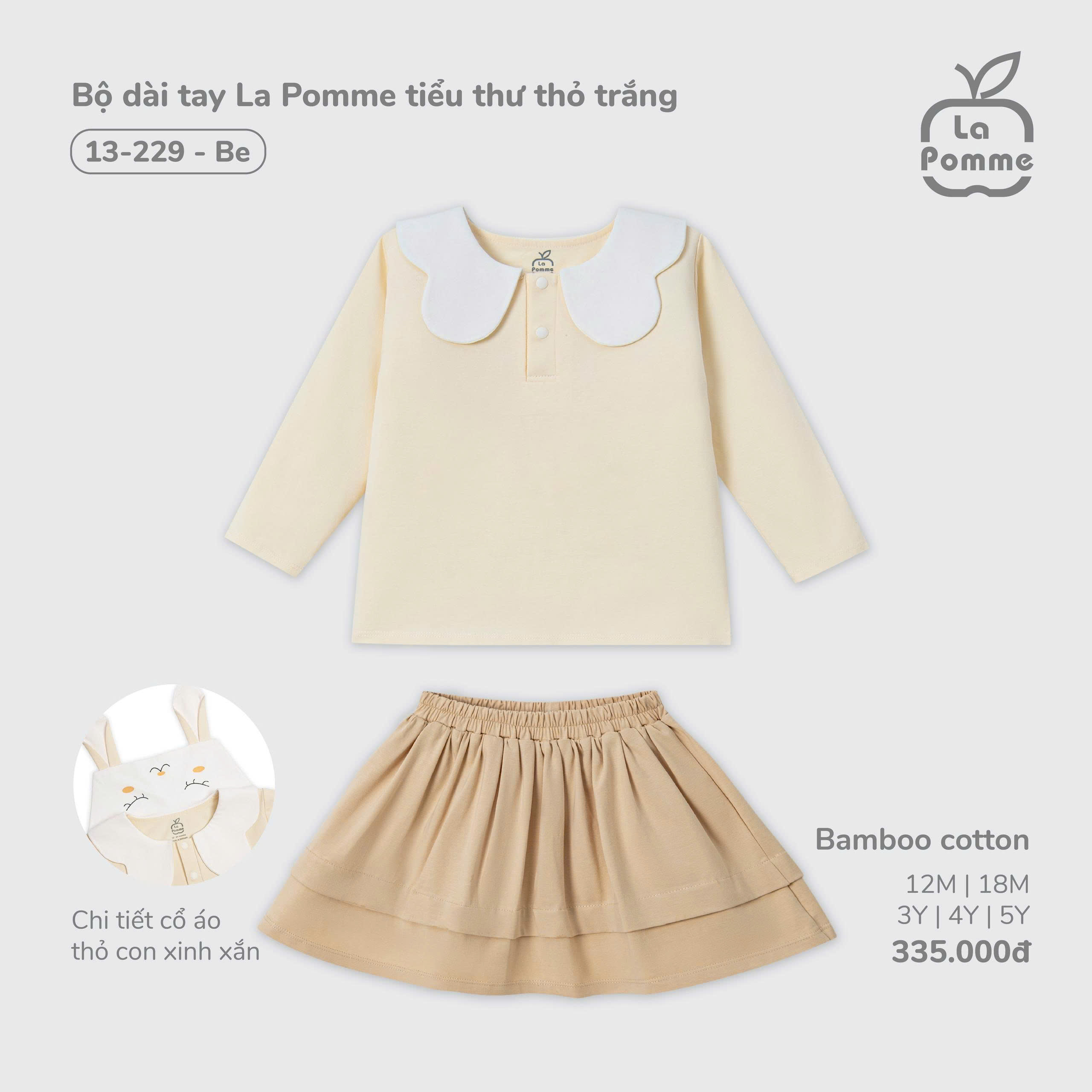 Bộ dài tay La Pomme tiểu thư thỏ trắng 13229