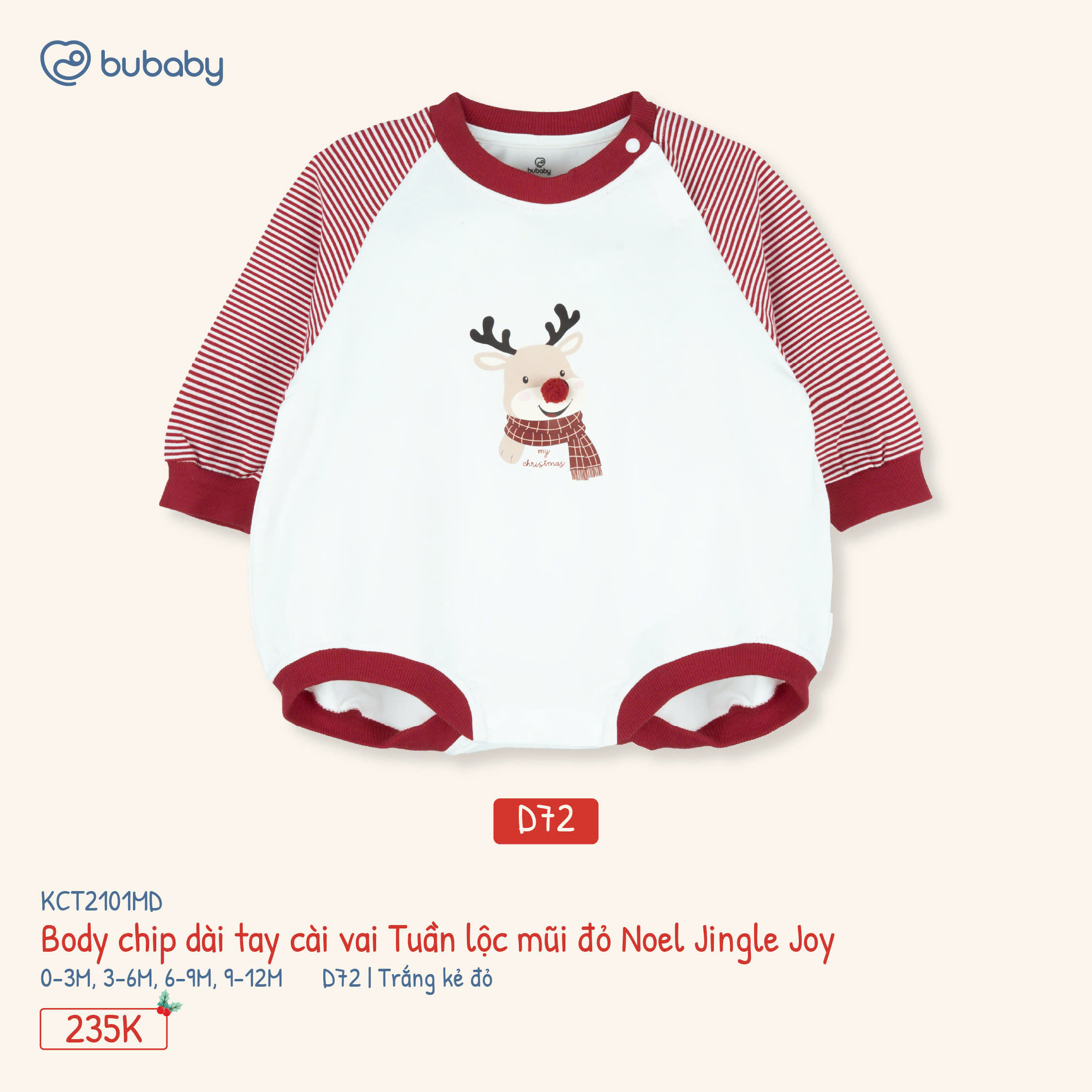 Body chip dài tay cài vai tuần lộc mũi đỏ Noel Jingle Joy KCT2101MD