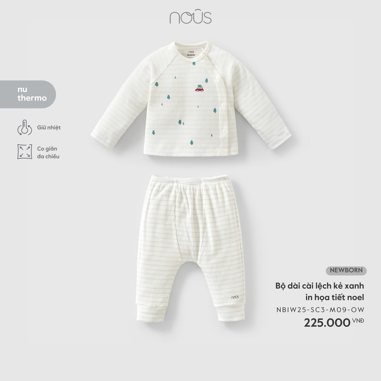 Bộ dài cài lệch kẻ xanh in họa tiết noel