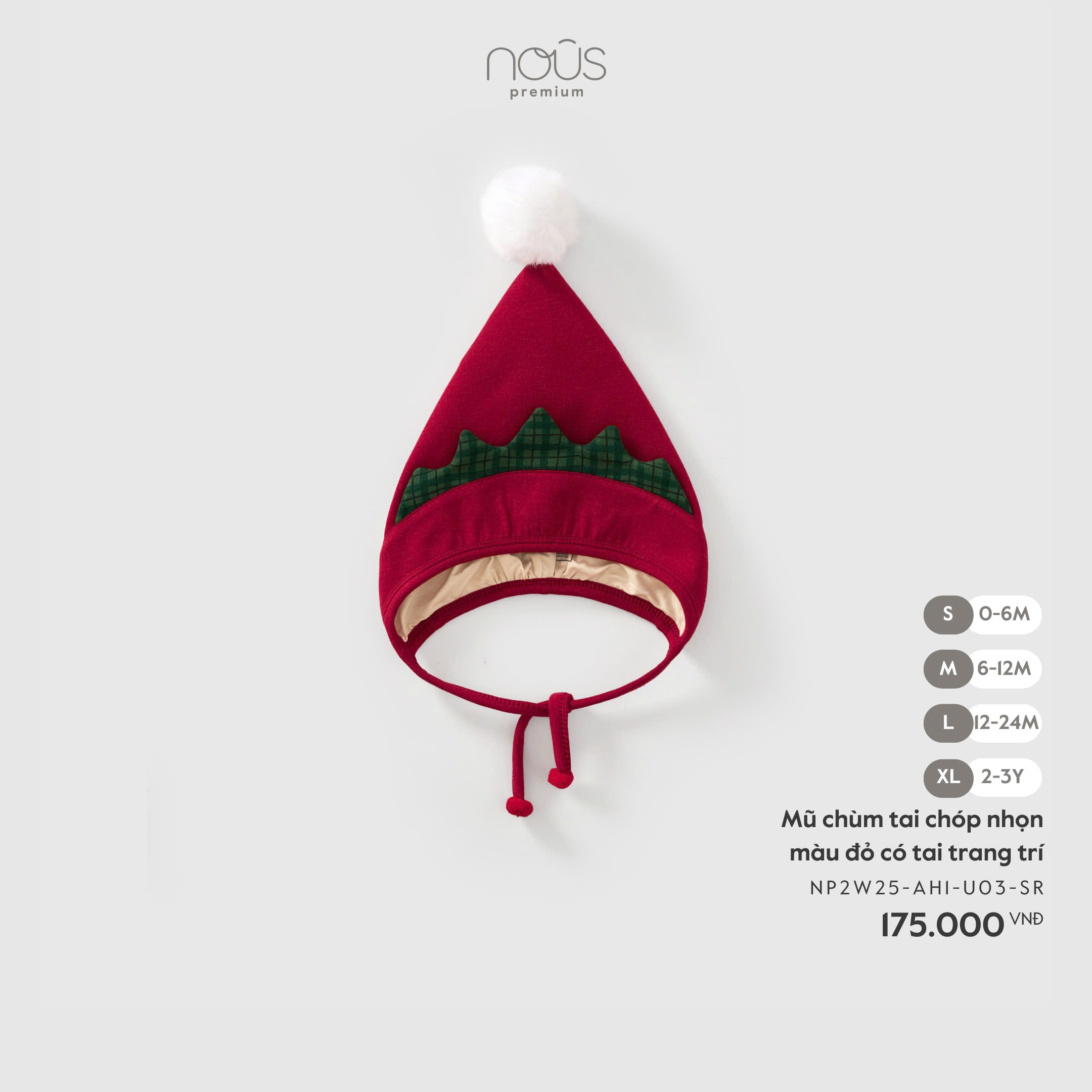 Mũ chùm tai chóp nhọn màu đỏ có tai trang trí