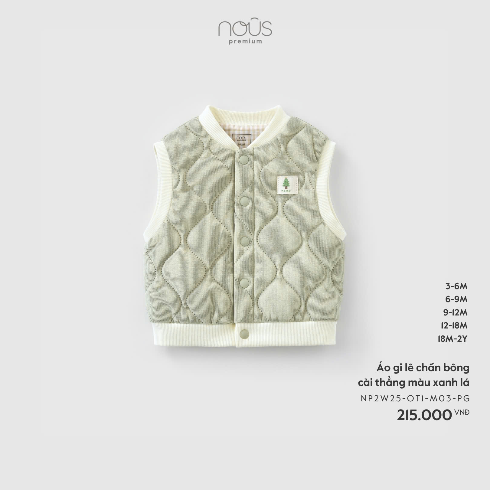 Áo gi lê chần bông cài thẳng màu xanh lá