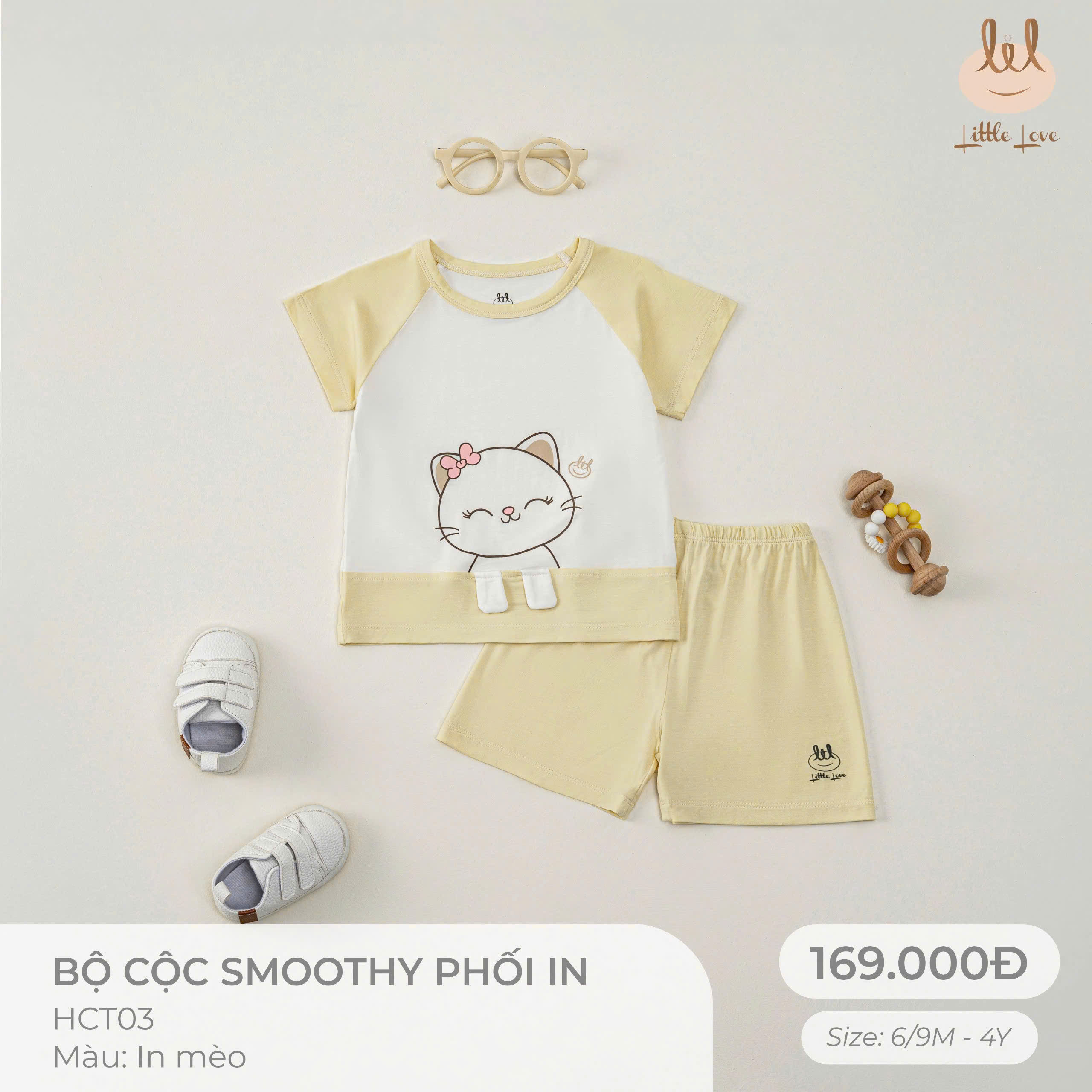 Bộ cộc Smoothy phối in mèo HCT03
