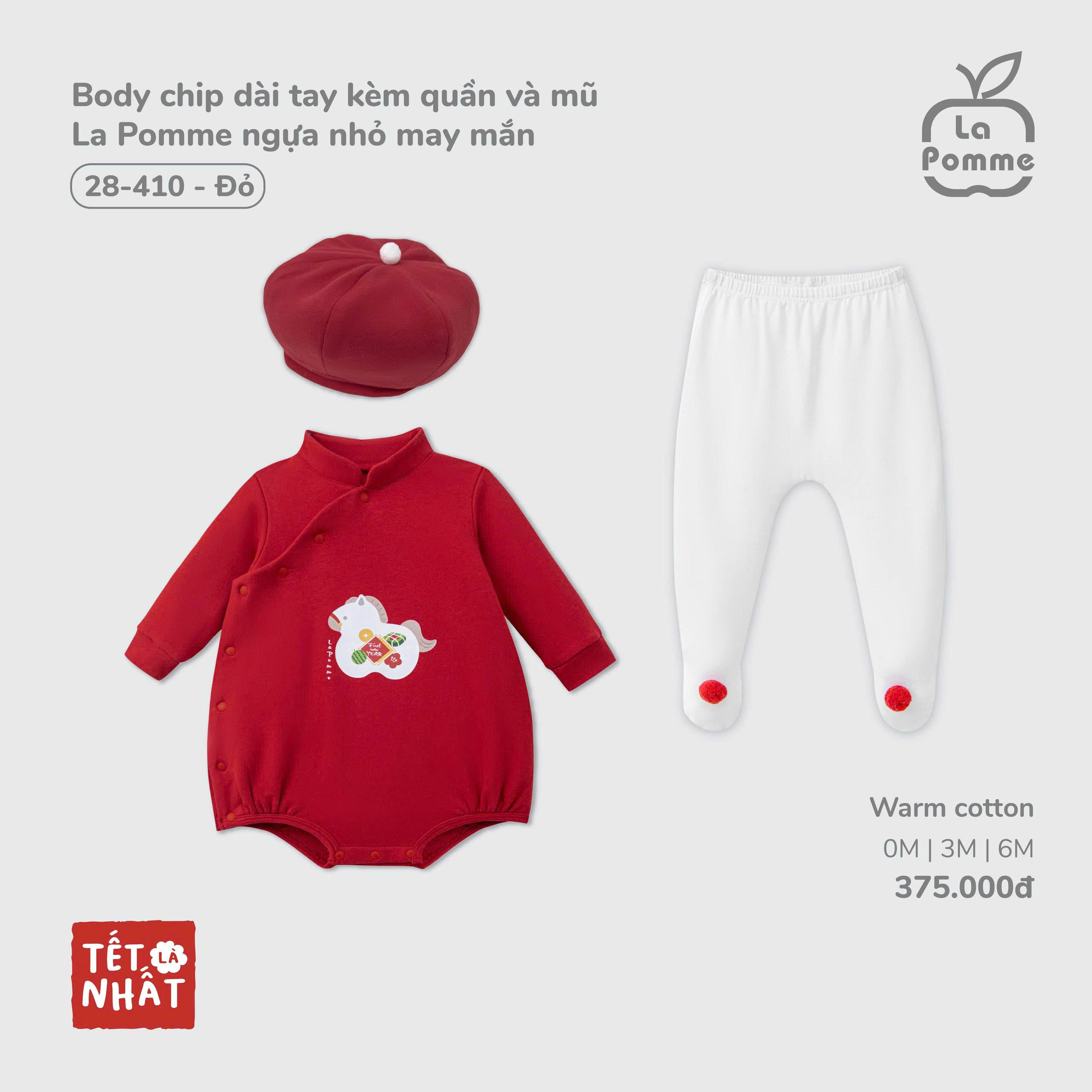 Body chip dài tay kèm quần và mũ La Pomme ngựa nhỏ may mắn