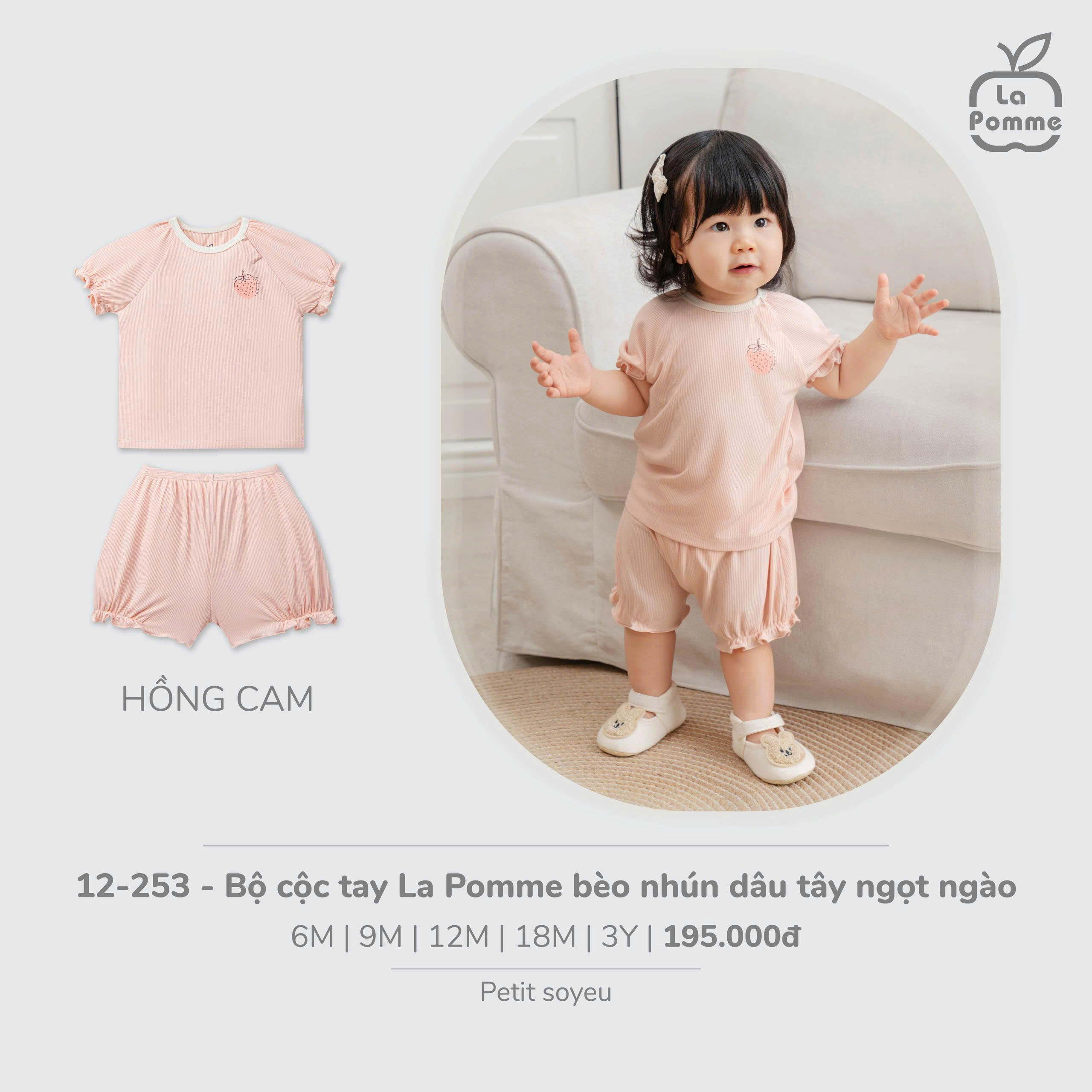 Bộ cộc tay La Pomme bèo nhún dâu tây ngọt ngào