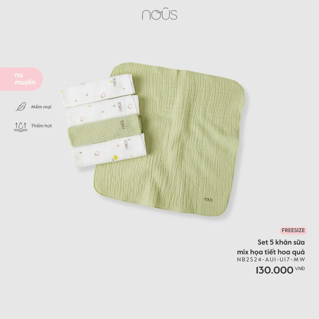 Set 5 khăn sữa mix họa tiết hoa quả