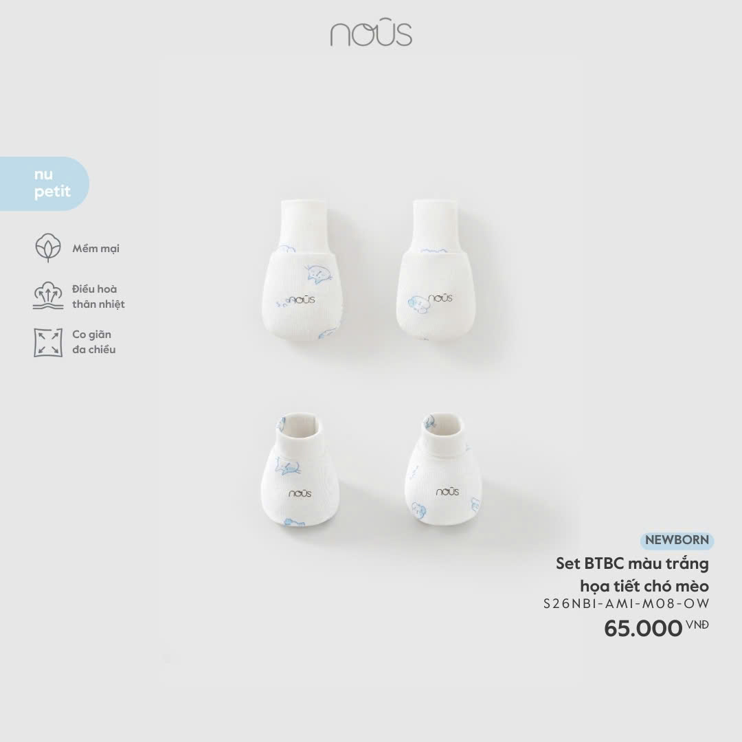 Set BTBC màu trắng họa tiết chó mèo