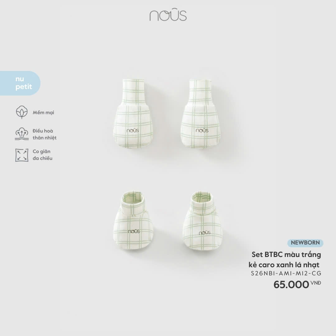 Set BTBC màu trắng kẻ caro xanh lá nhạt