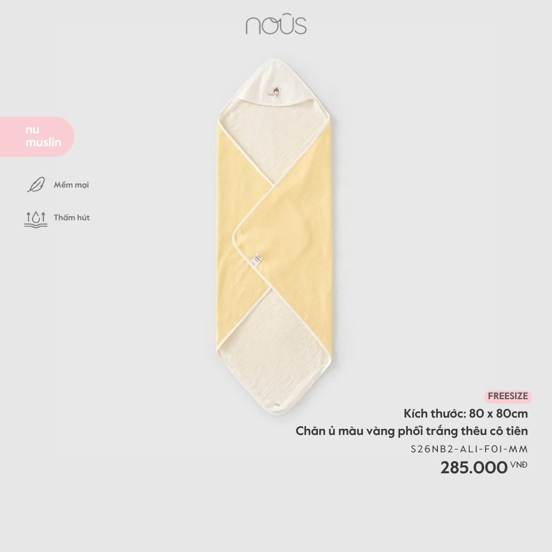 Chăn ủ màu vàng phối trắng thêu mèo