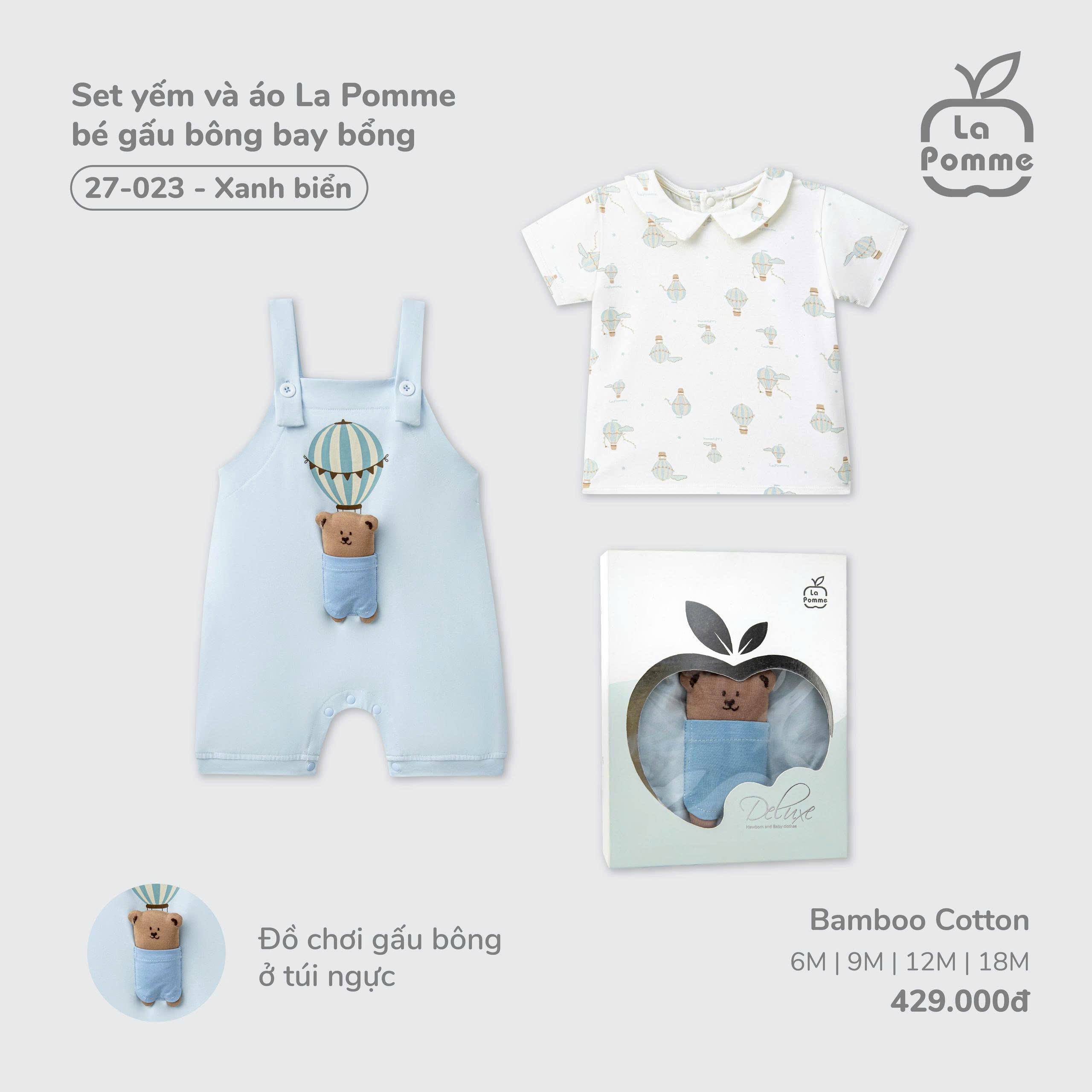 Set yếm và áo La Pomme bé gấu bông bay bổng