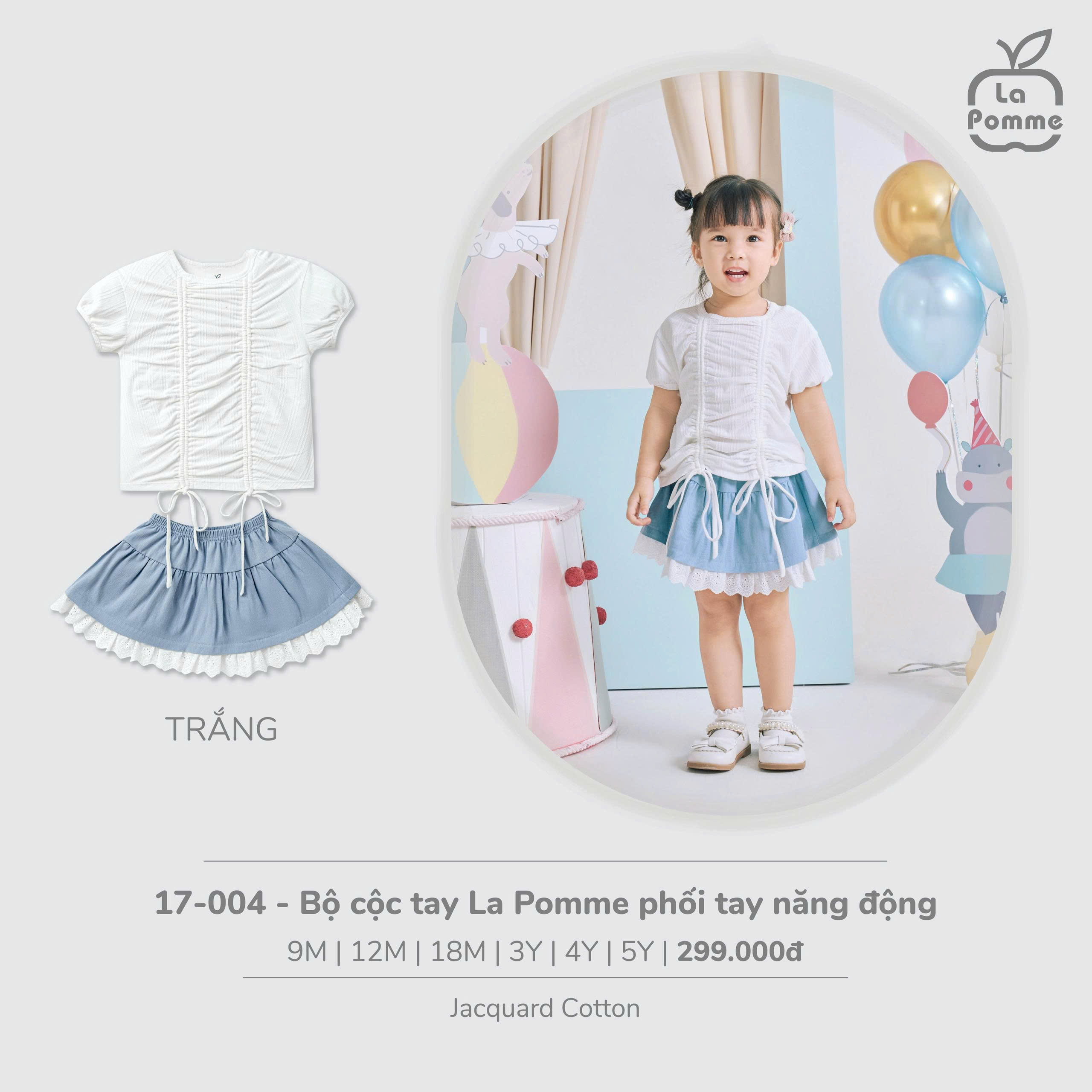 Bộ váy áo cộc tay La Pomme bèo nhún bồng bềnh