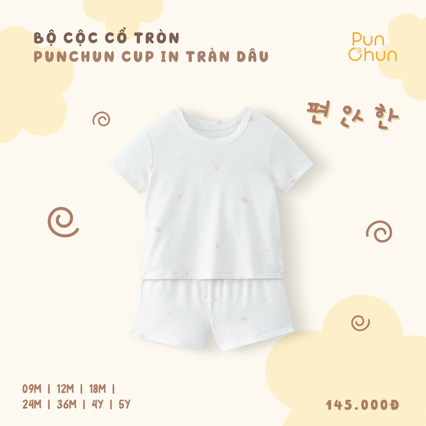 Bộ cộc cổ tròn Punchun Cup in tràn dâu