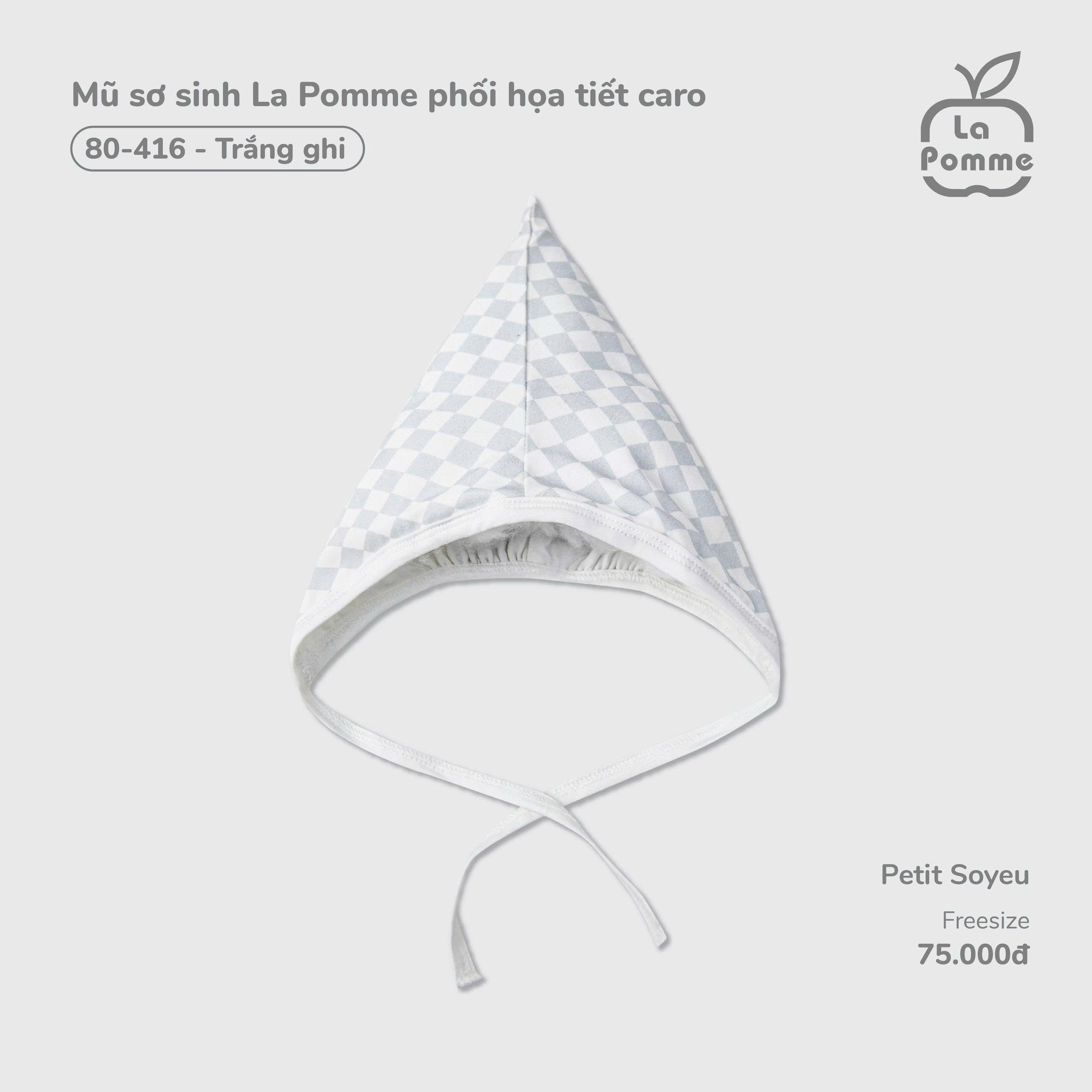 Mũ sơ sinh La Pomme phối họa tiết caro