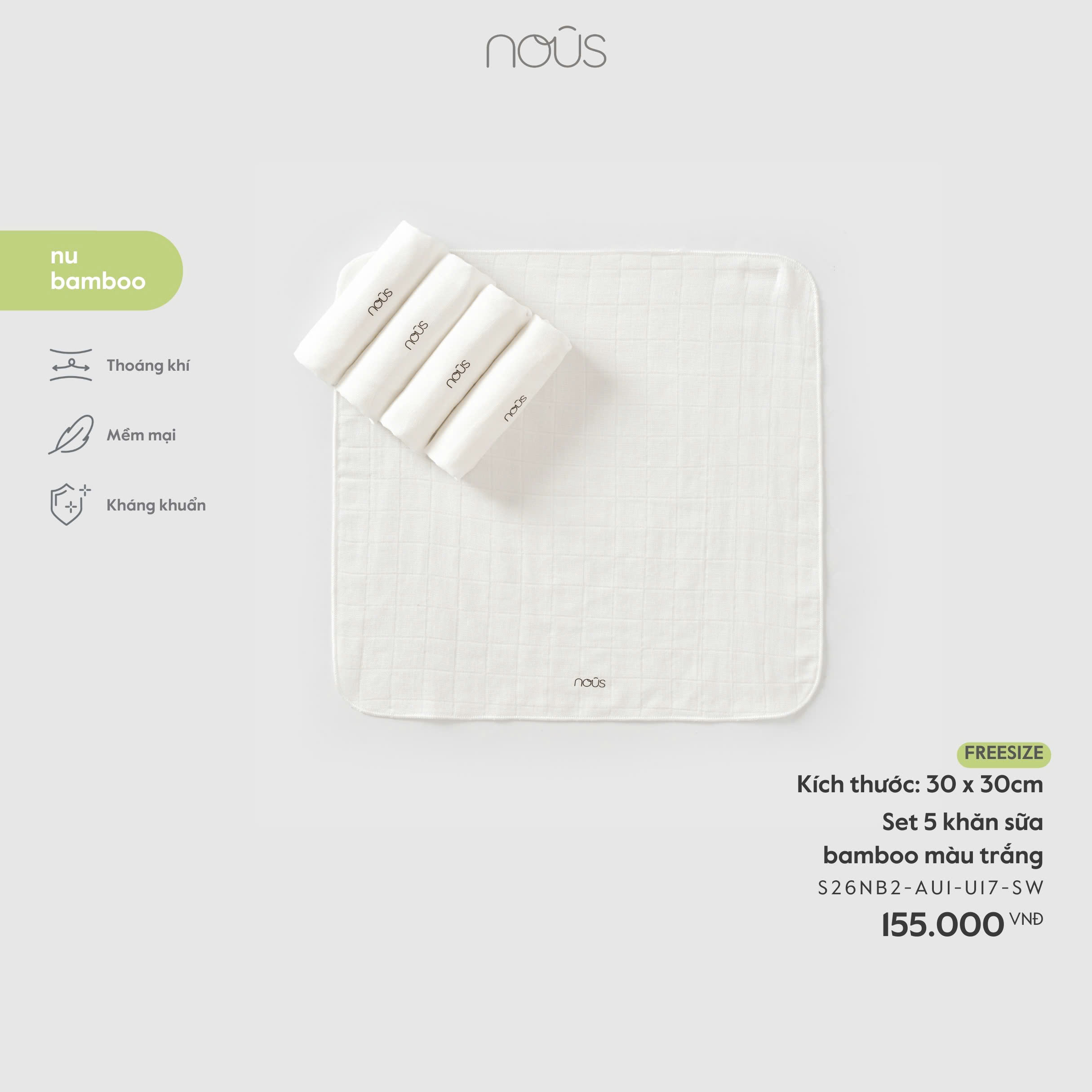 Set 5 khăn sữa bamboo màu trắng