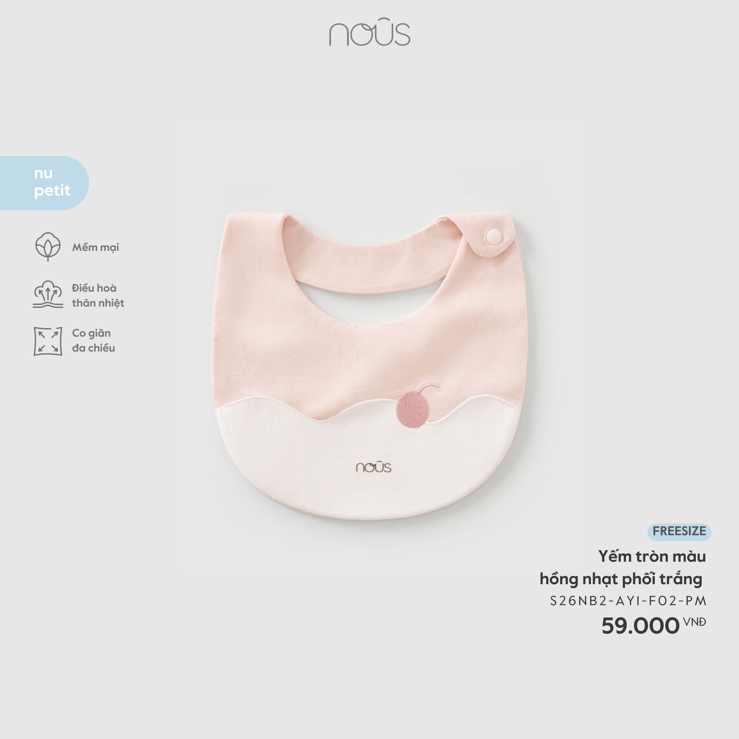 Yếm tròn màu hồng nhạt phối trắng