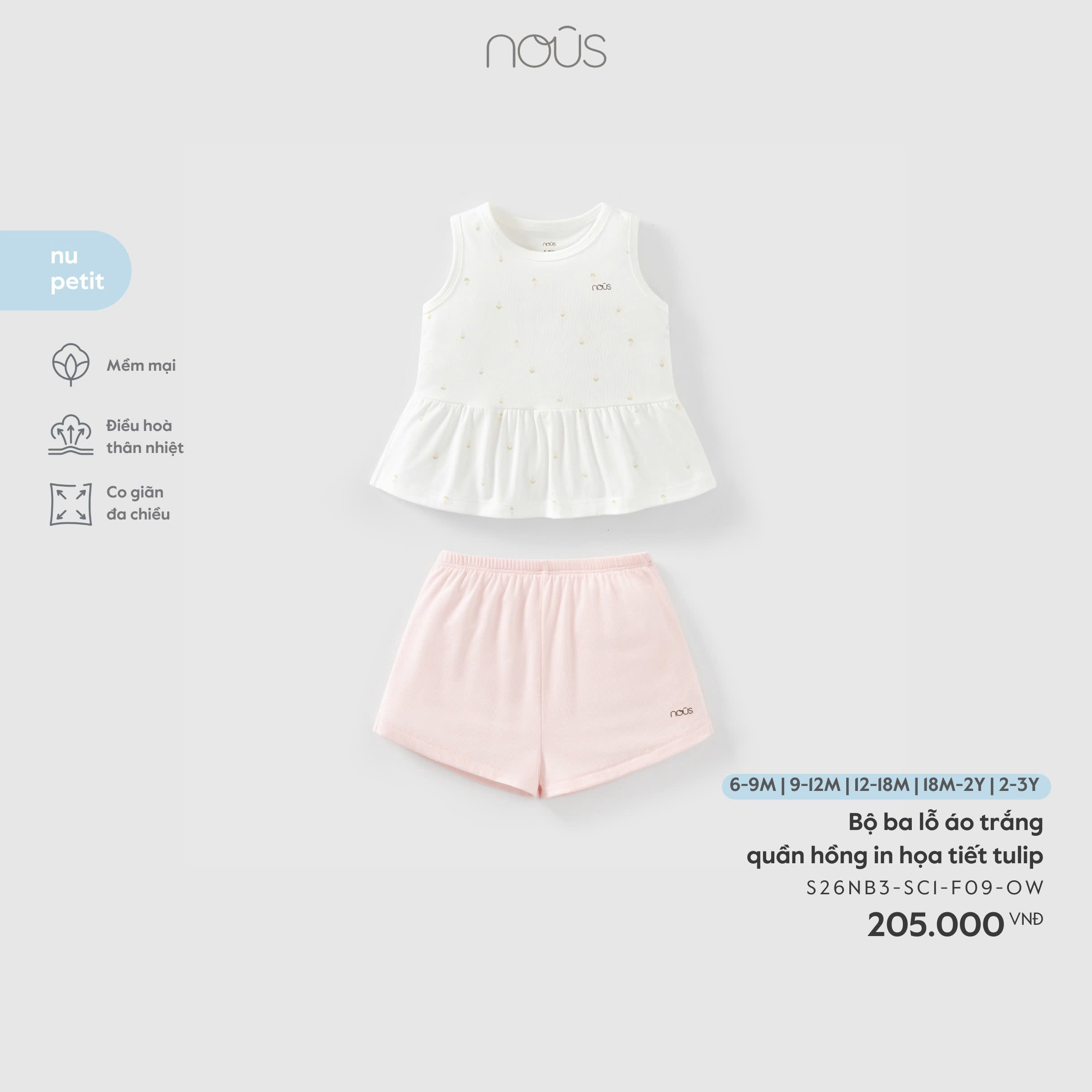 Bộ ba lỗ áo trắng quần hồng in họa tiết tulip