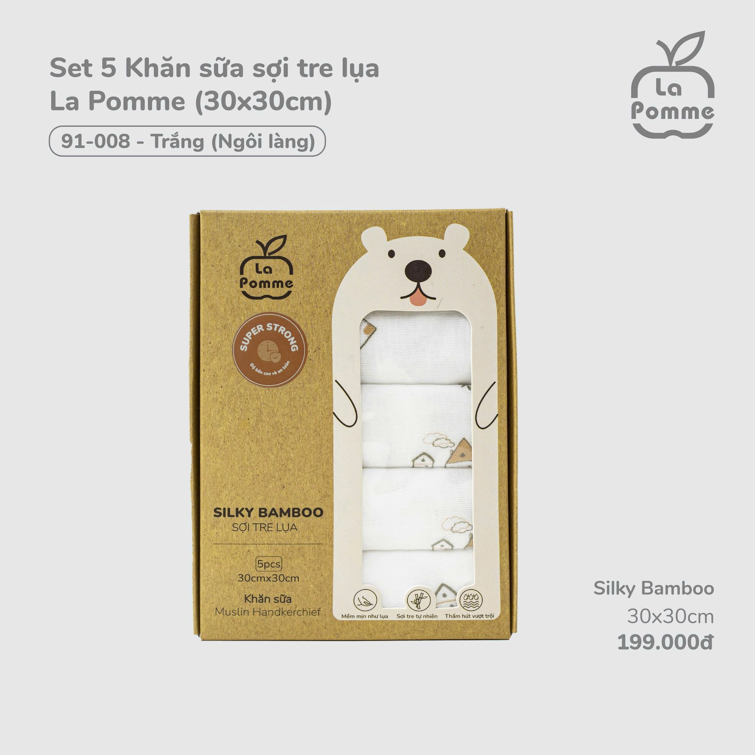 Set 5 Khăn sữa sợi tre lụa La Pomme (30x30cm)