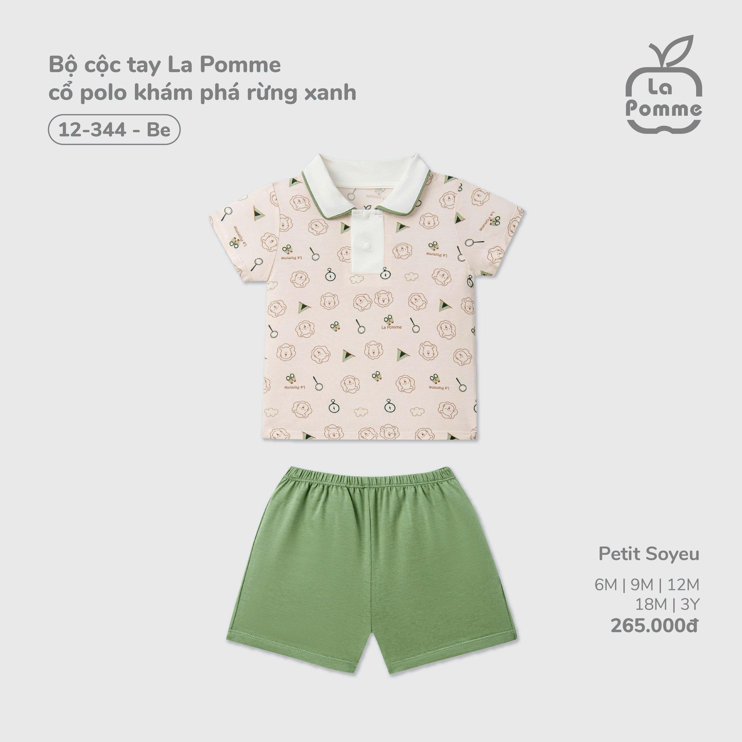 Bộ cộc tay La Pomme cổ polo khám phá rừng xanh