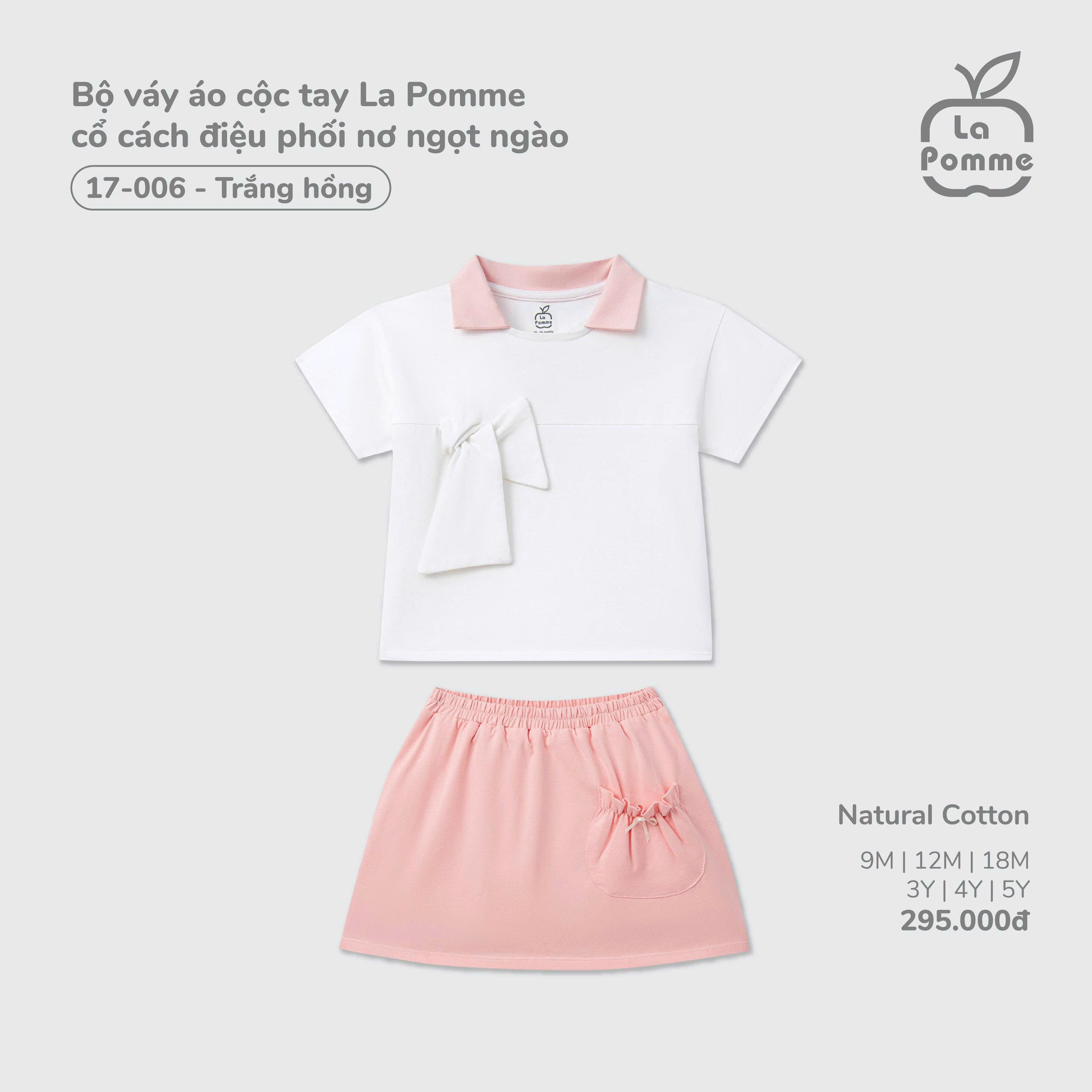 Bộ váy áo cộc tay La Pomme cổ cách điệu phối nơ ngọt ngào