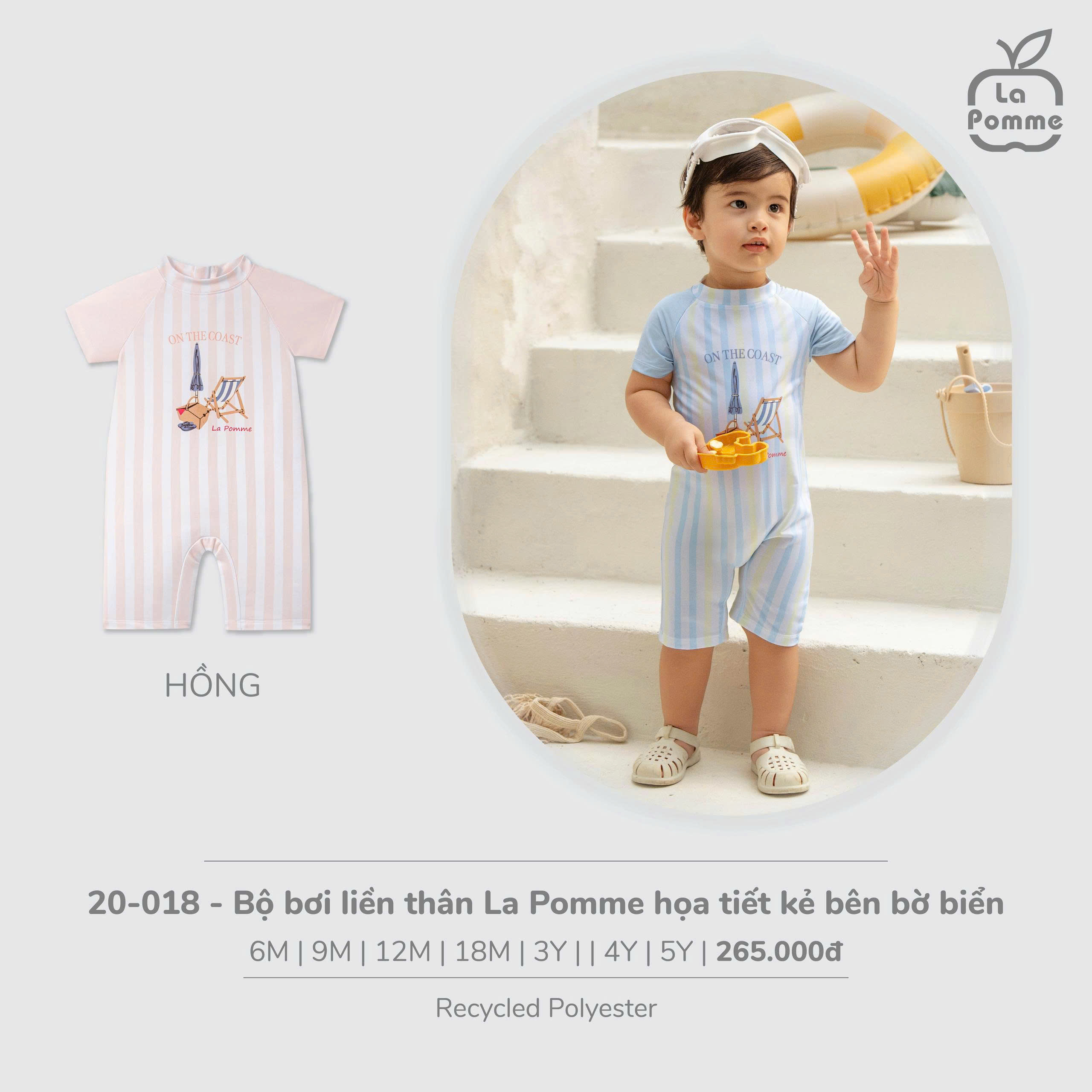 Bộ bơi liền thân La Pomme họa tiết kẻ bên bờ biển