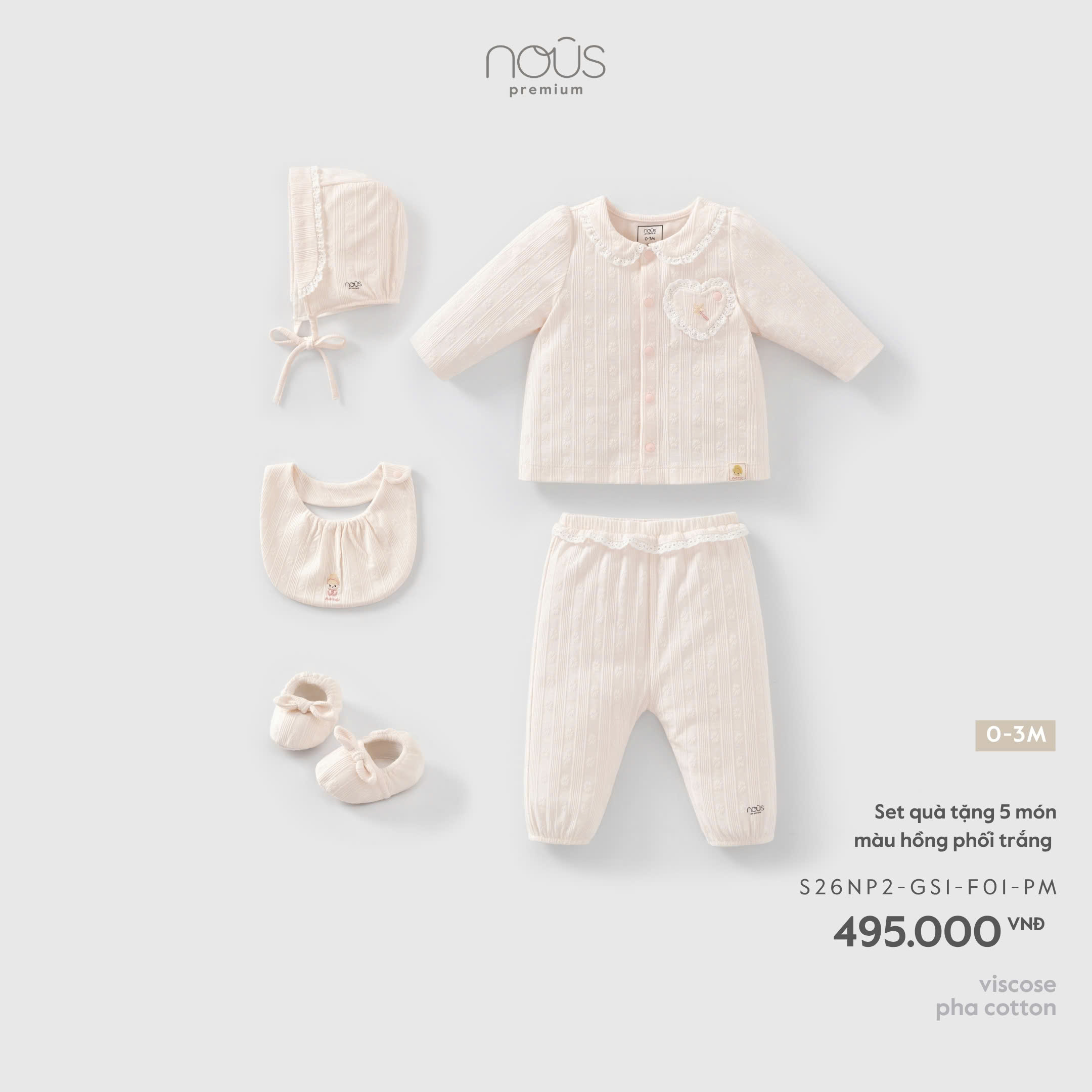 Set quà tặng 5 món màu hồng phối trắng