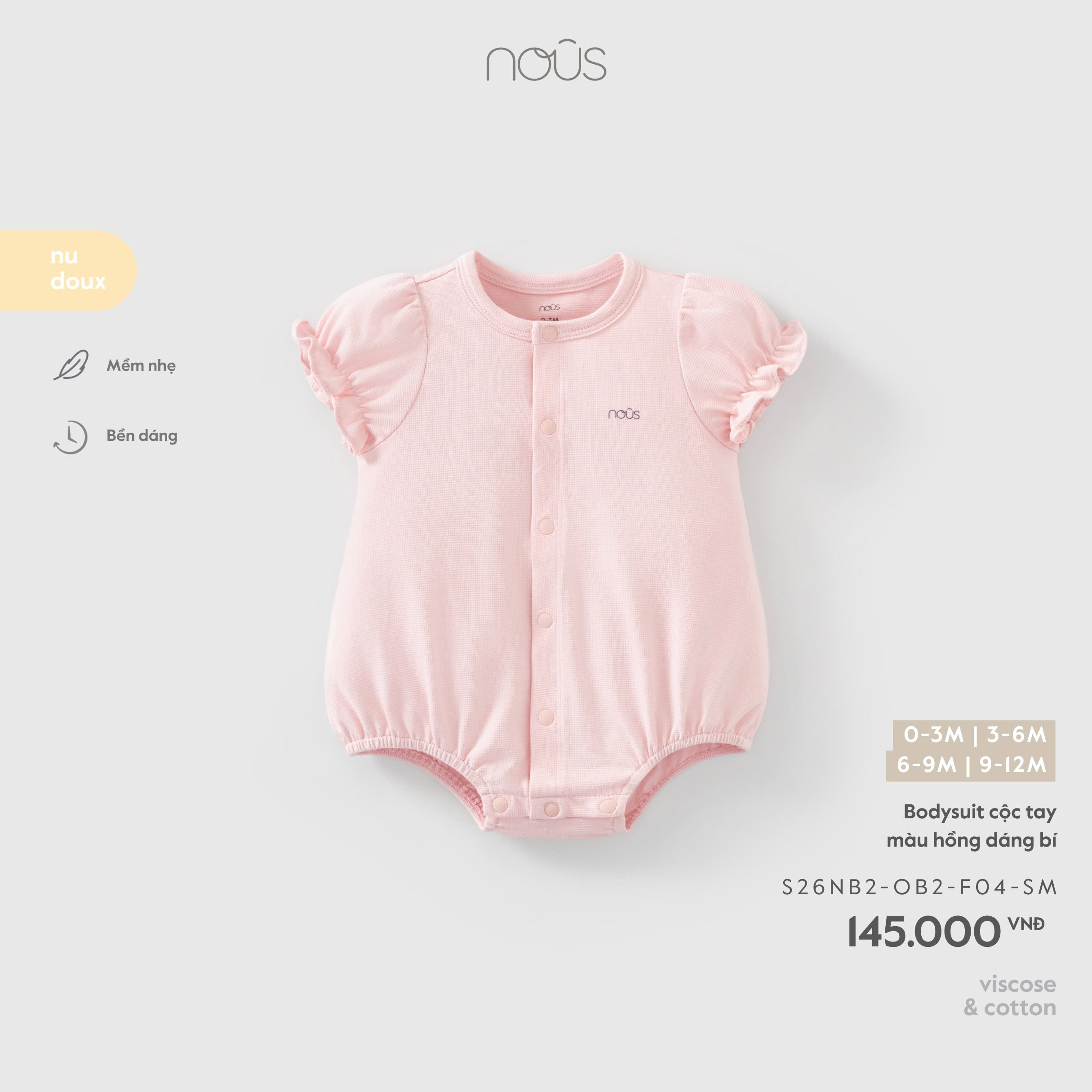 Bodysuit cộc tay màu hồng dáng bí