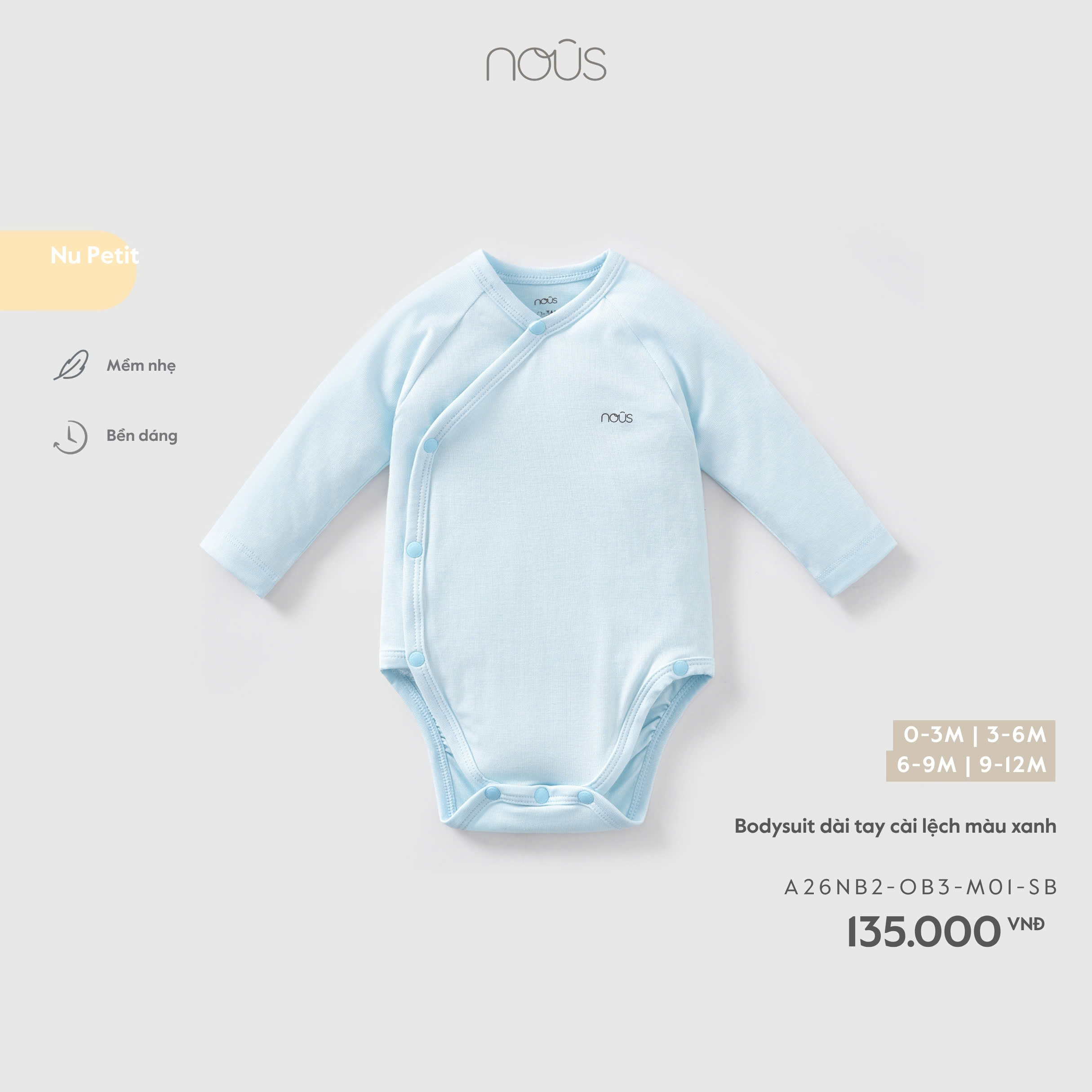 Bodysuit dài tay cài lệch màu xanh