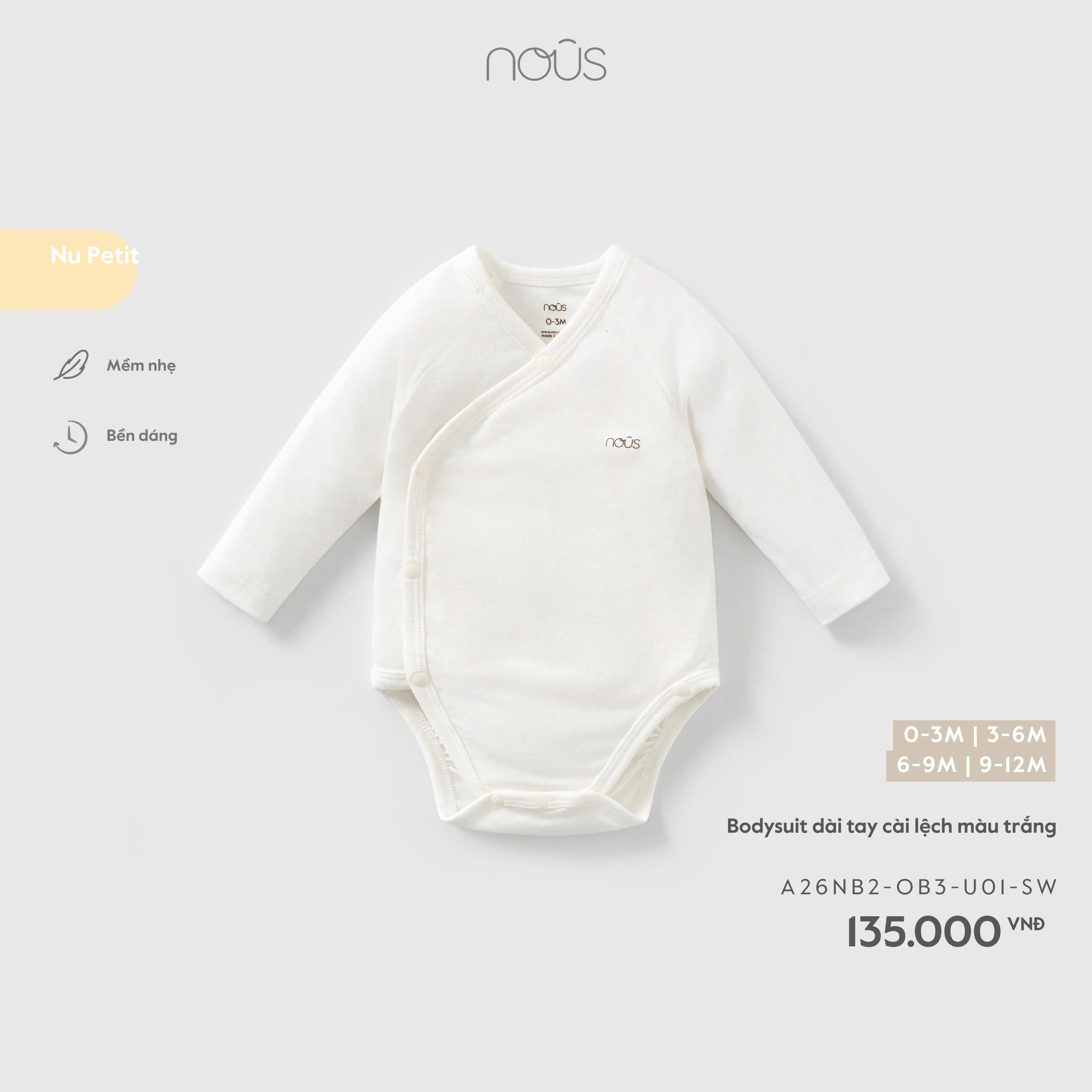 Bodysuit dài tay cài lệch màu trắng