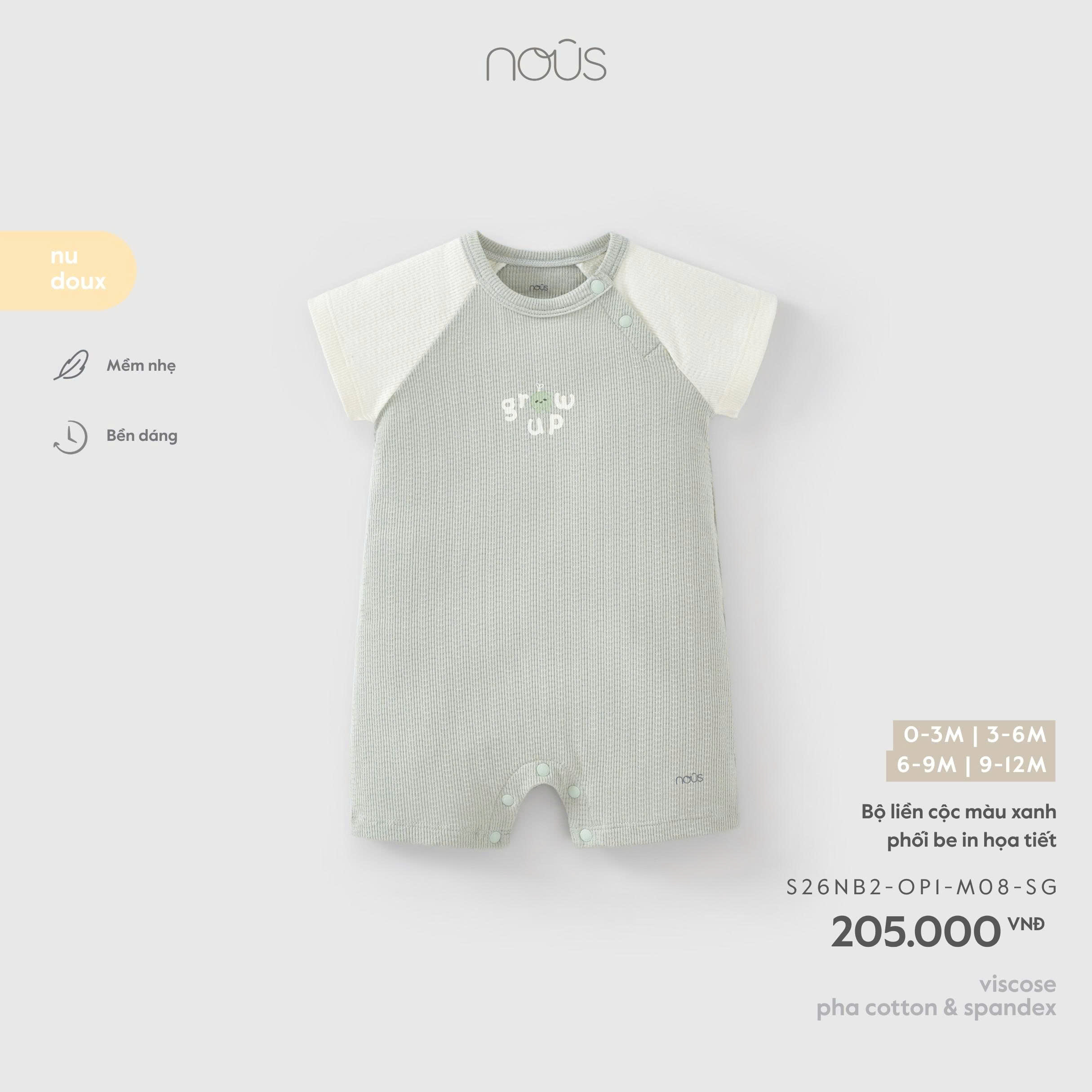 Bộ liền cộc màu xanh phối be in họa tiết