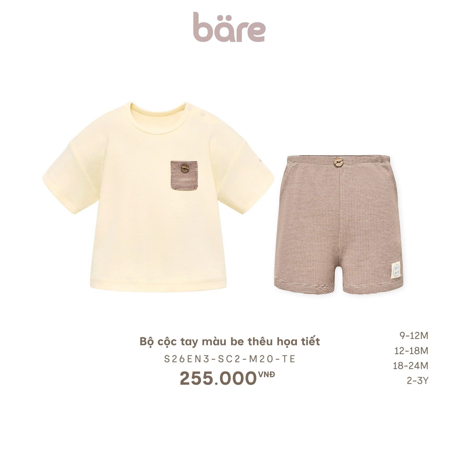 Bộ cộc tay màu be thêu họa tiết