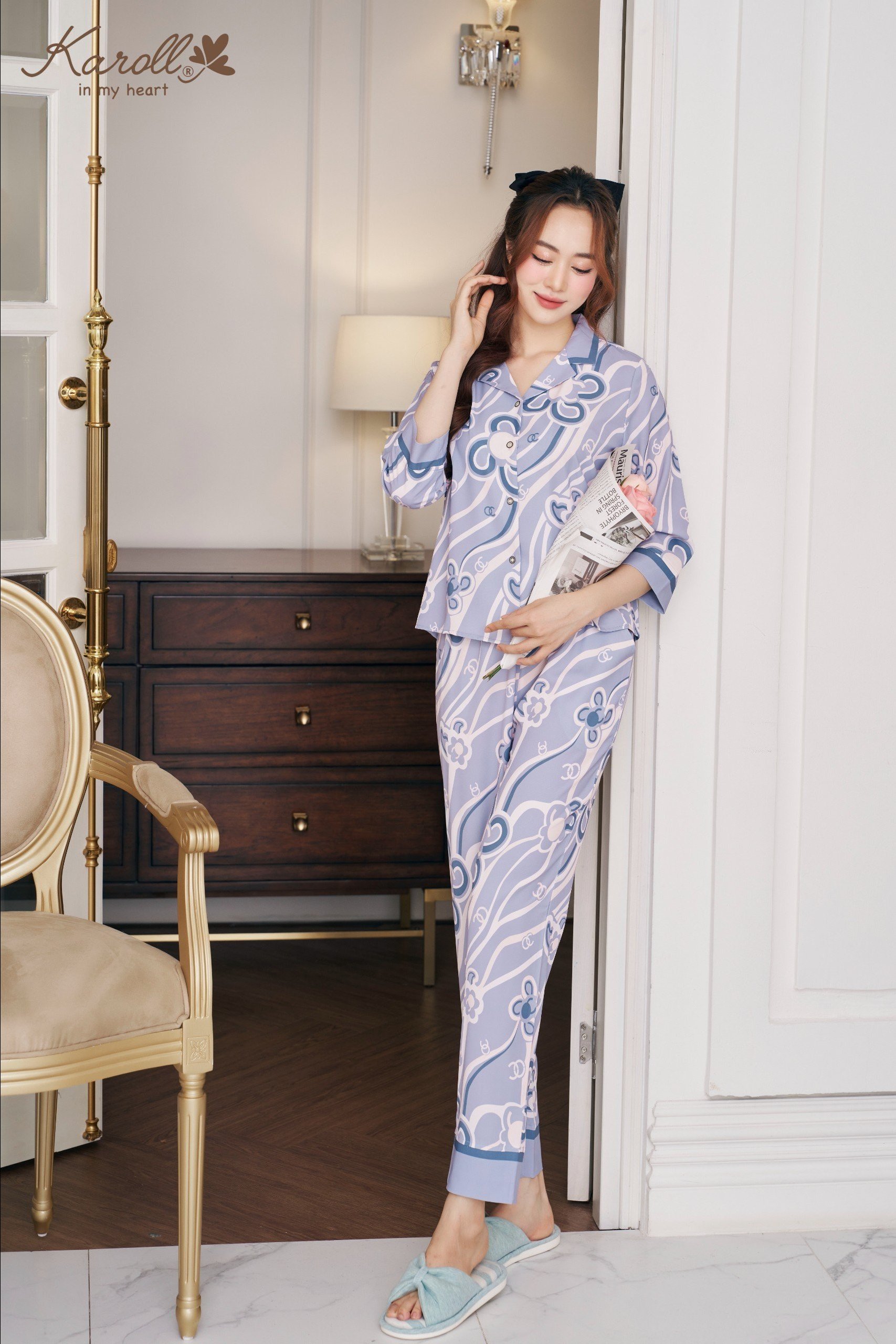 Bộ karoll pizama,Thu , Lụa LUXURY-  NH23.078