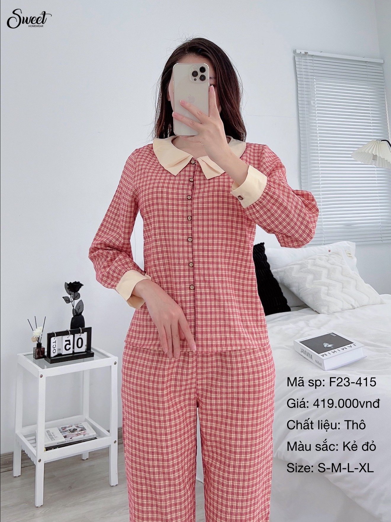 Bộ Sweet thu- thô kẻ nhung  F23-415