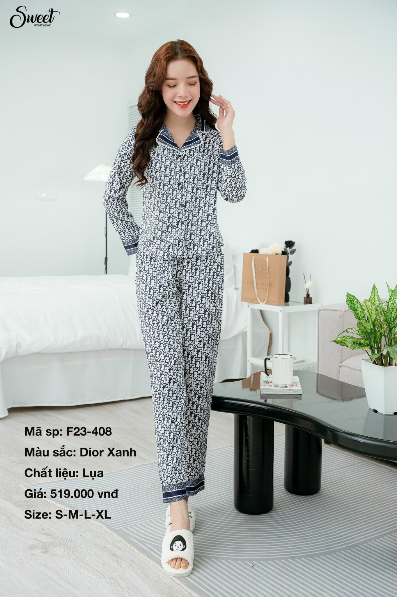 Bộ Sweet lụa DIOR, QD áo tay dài F23-408