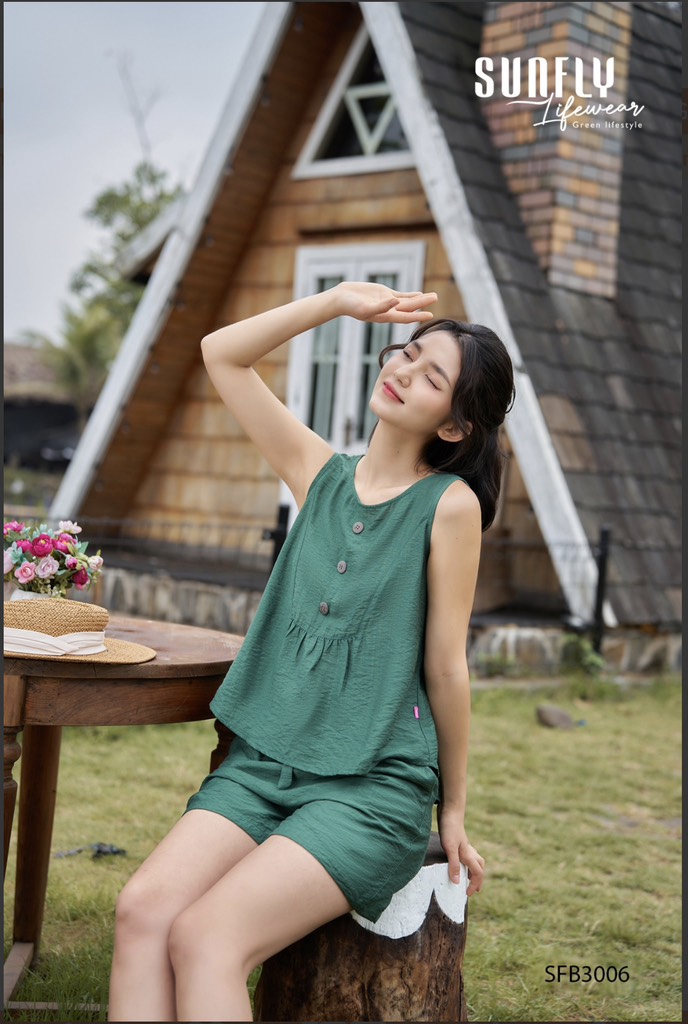 Bộ sun fly LINEN,áo sát nách ,quần đùi- Sfb 3006