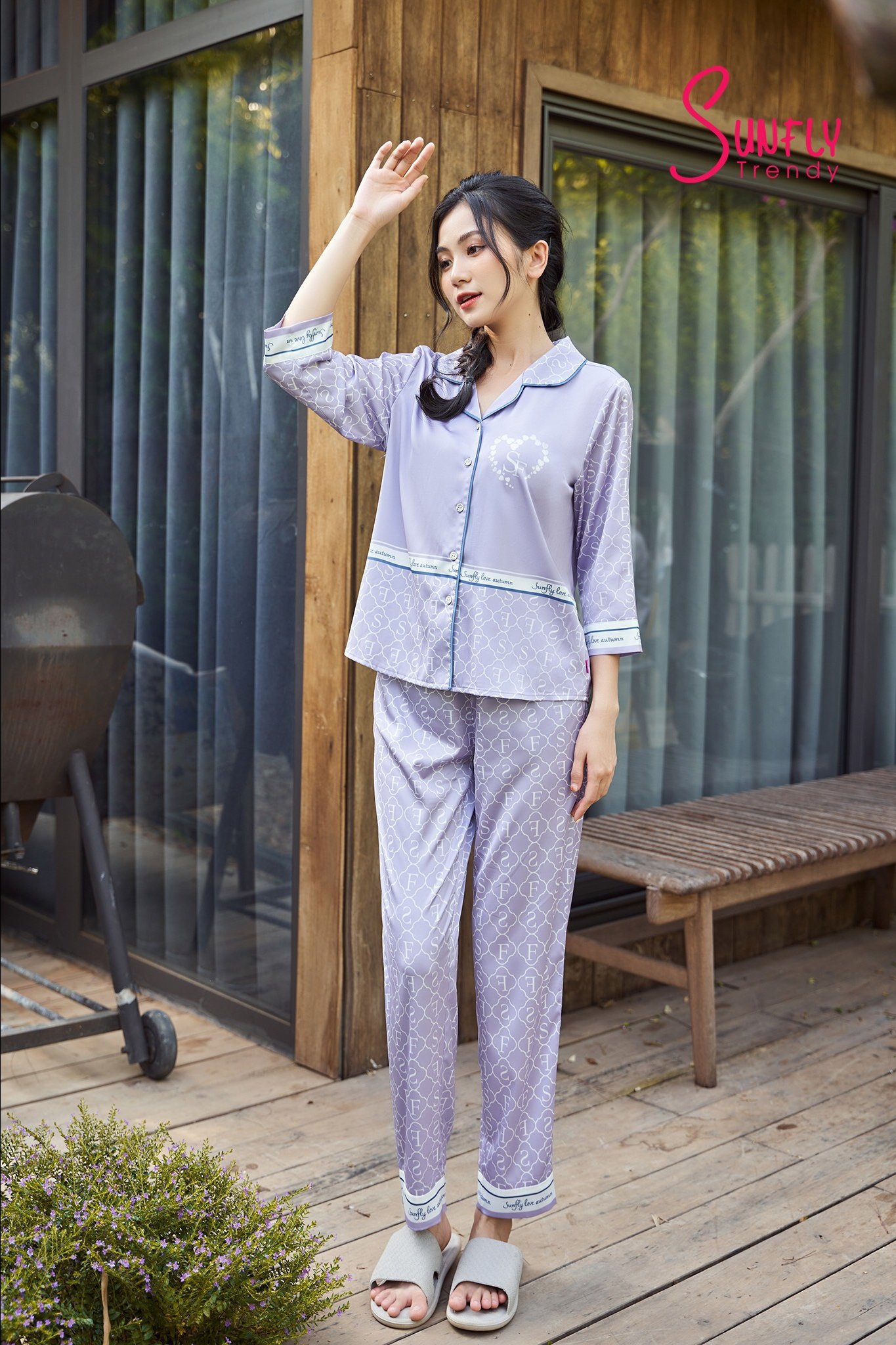 Bộ lụa Sunfly quần dài tay lỡ st 8905