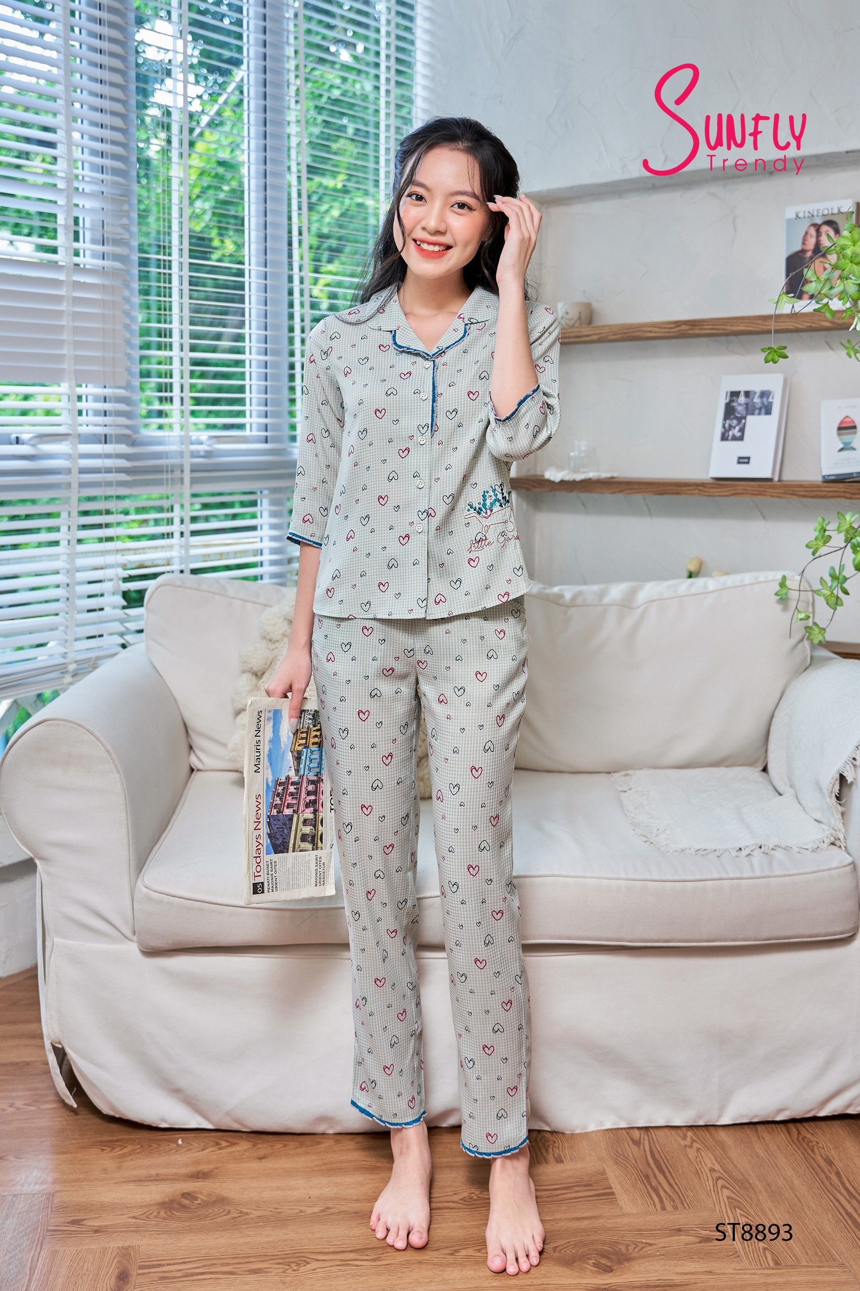 Bộ pijamas kate áo tay lỡ quần dài ST8893