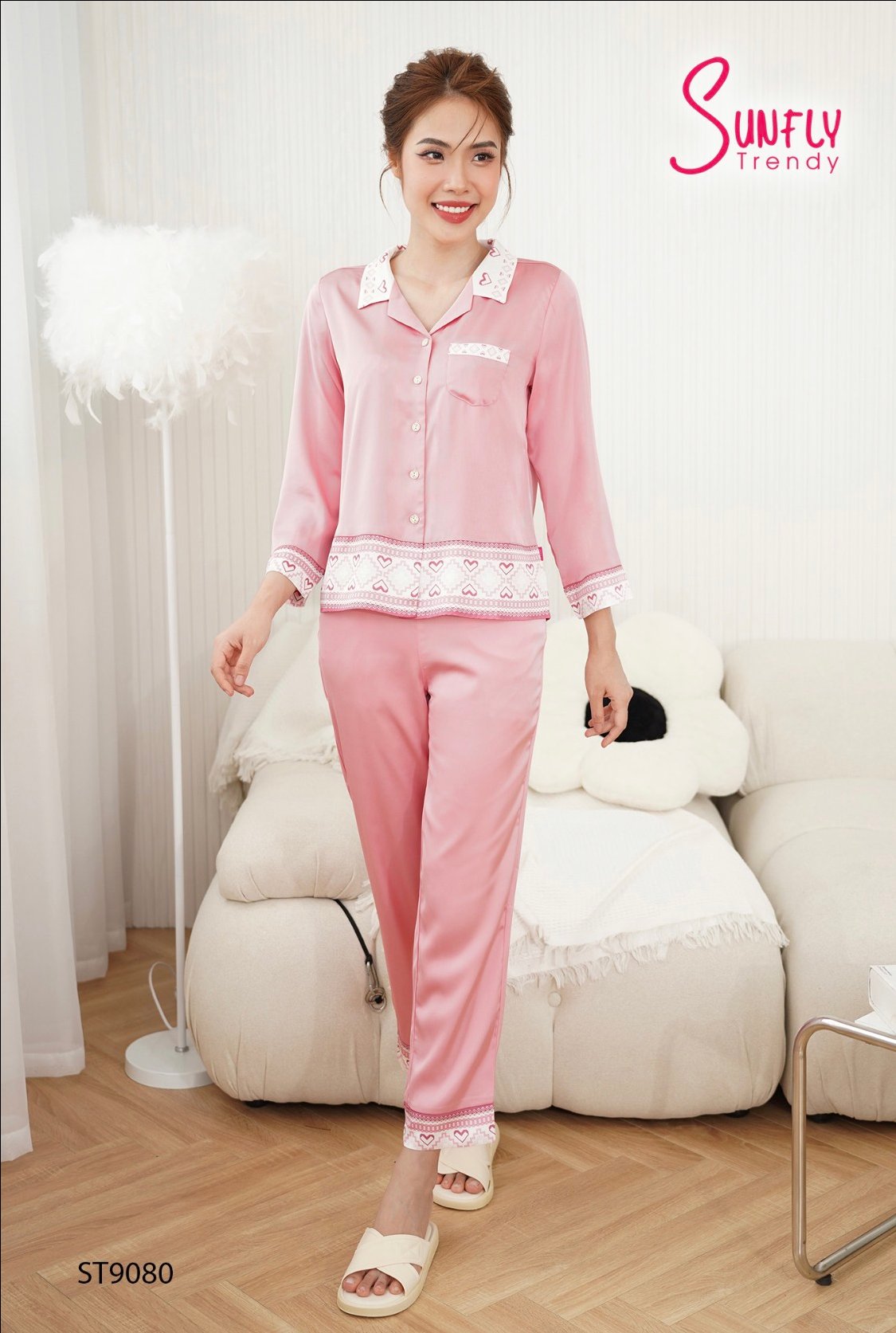 Bộ sun fly lụa QD,áo tay lỡ  ST9080