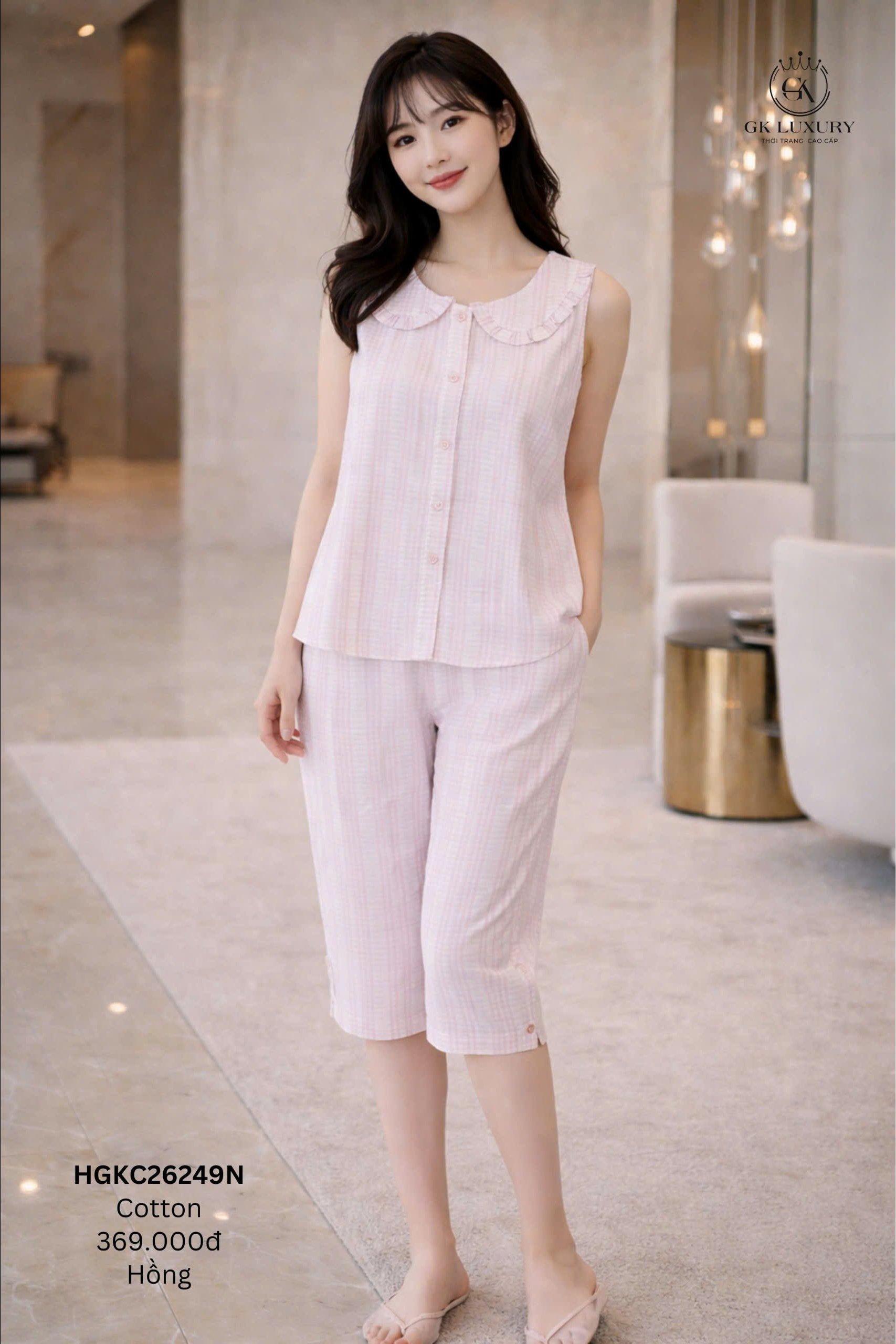 Bộ thô áo sát nách cổ sen ,Q lỡ -gk26249