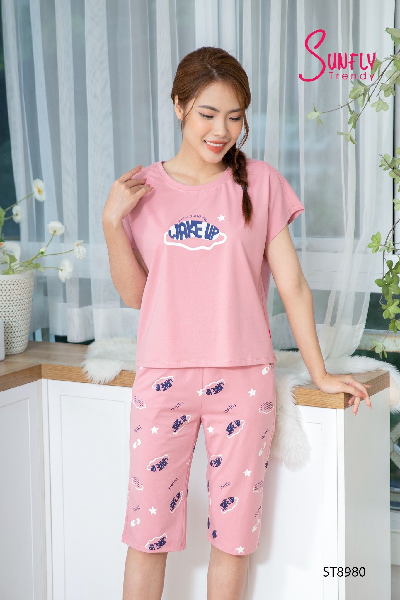 Bộ cotton sunfly áo cộc quần ngố ST8980